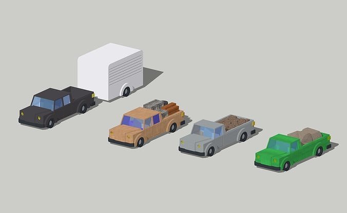 Pickup Truck Set with Trailer by Outland Models Low-poly 3D model