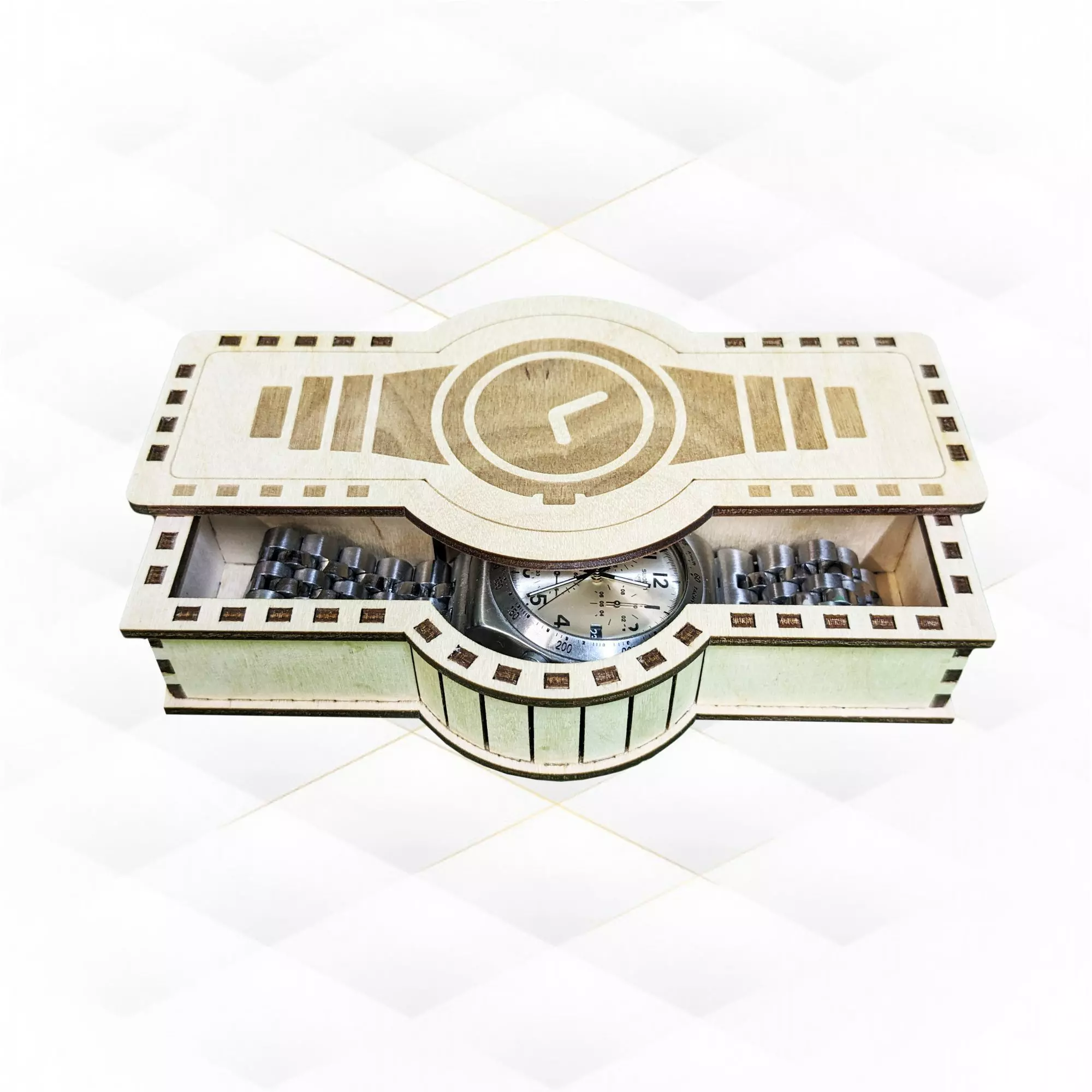 Gift box case for watch laser cut design 3D print model_0