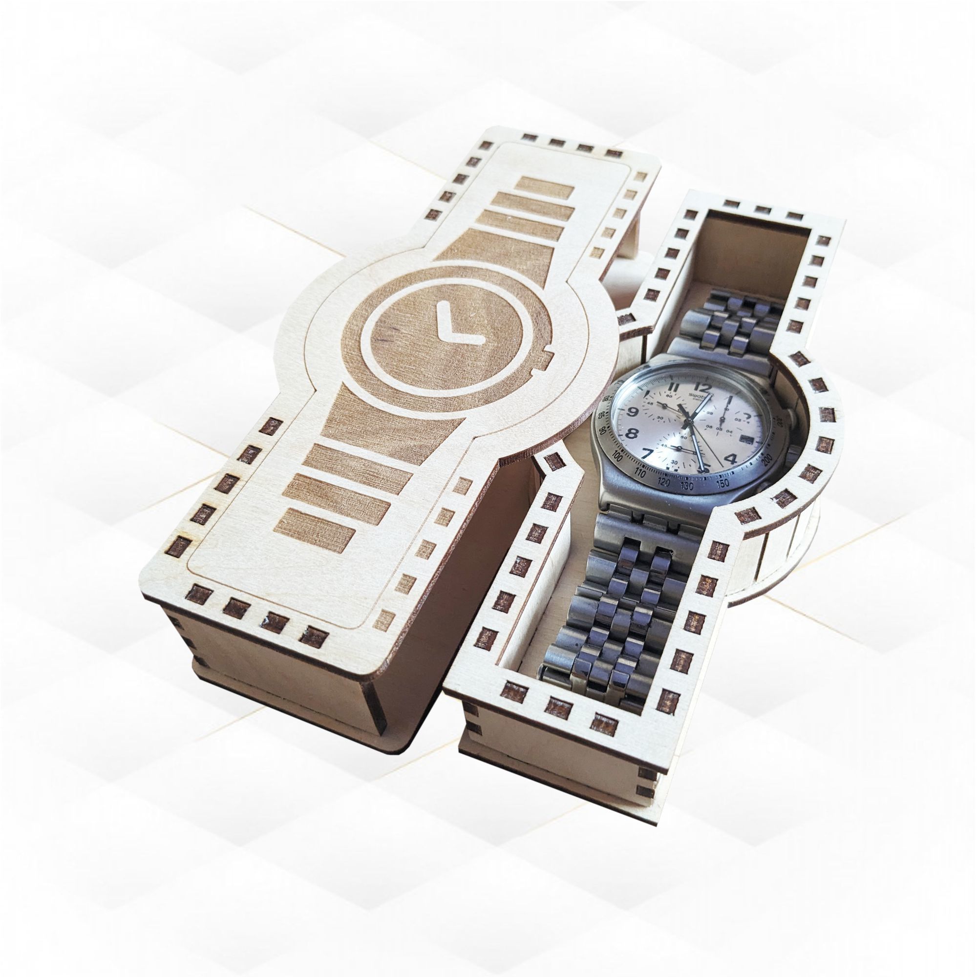 Gift box case for watch laser cut design 3D print model_4