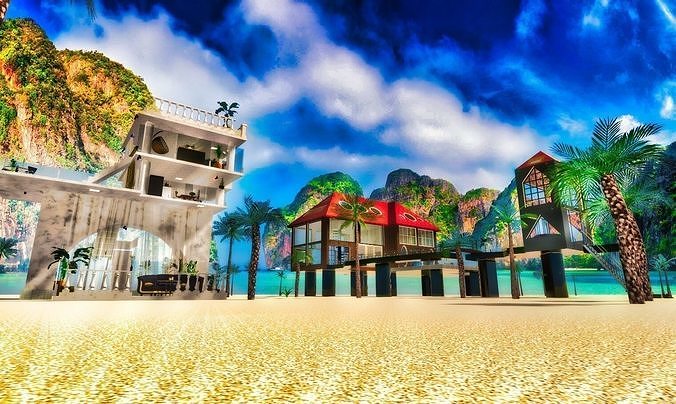 The island project In maya Bay thailand Low-poly 3D model