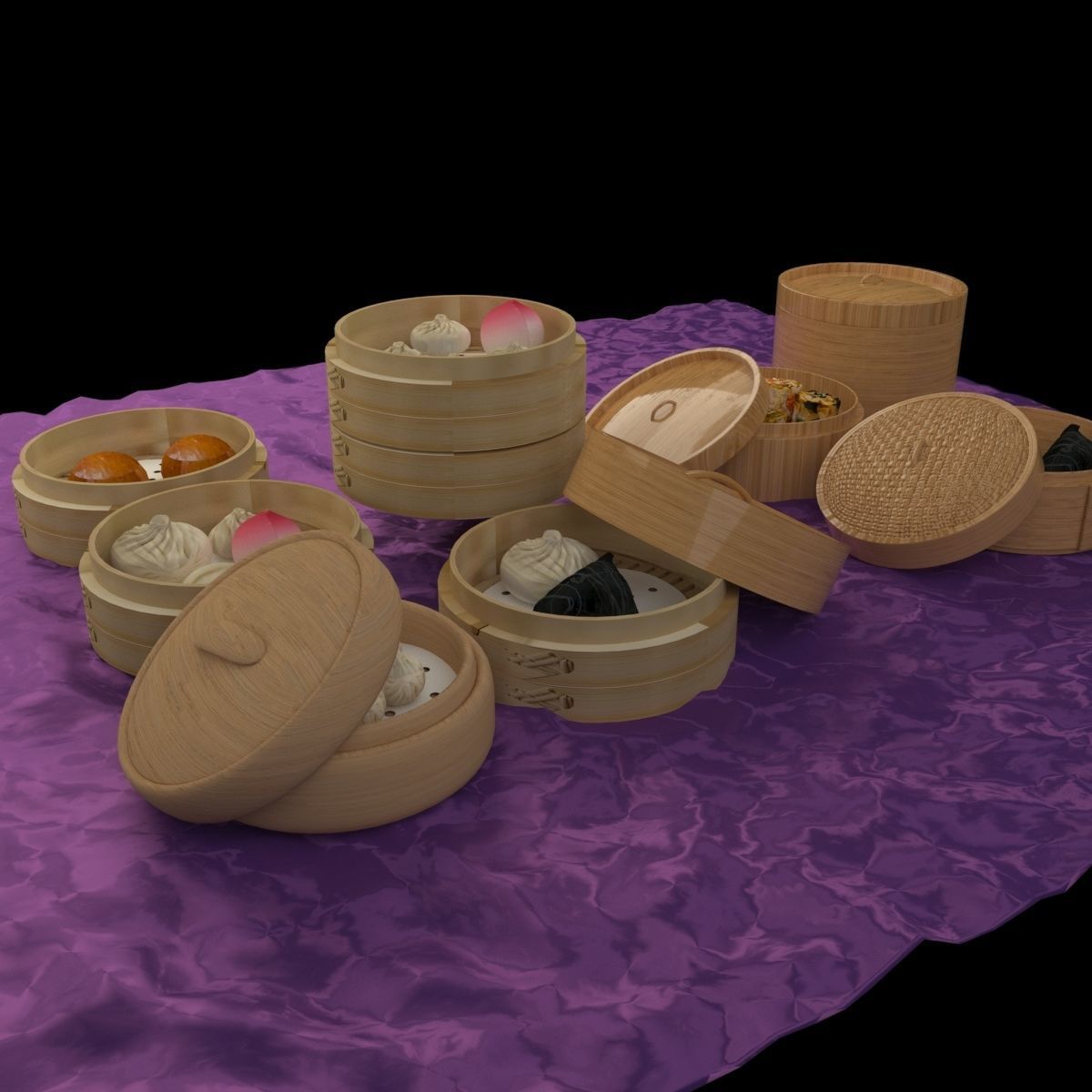 chinese dim-sum bamboo steamer  3D model_5
