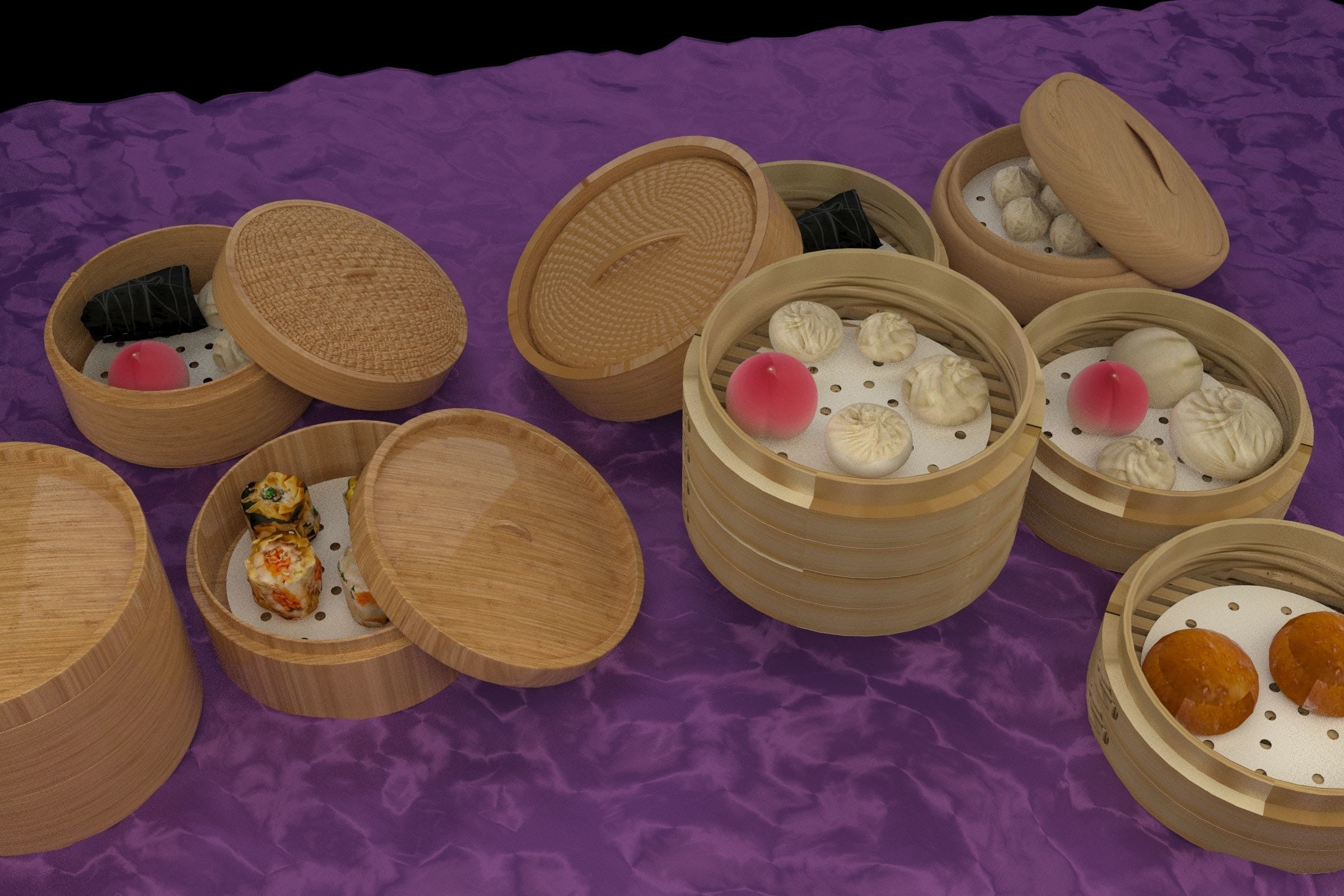 chinese dim-sum bamboo steamer  3D model_2