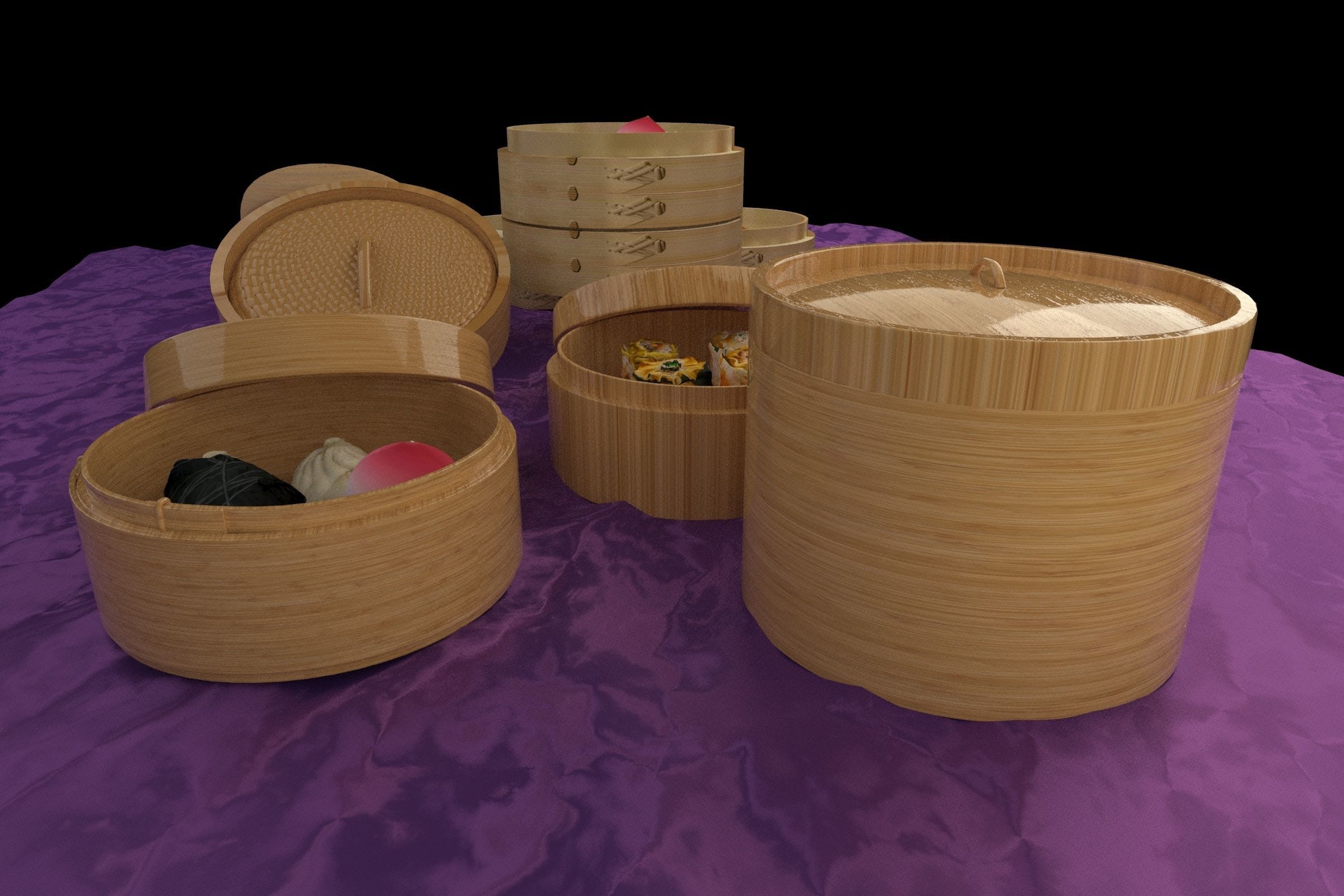 chinese dim-sum bamboo steamer  3D model_1