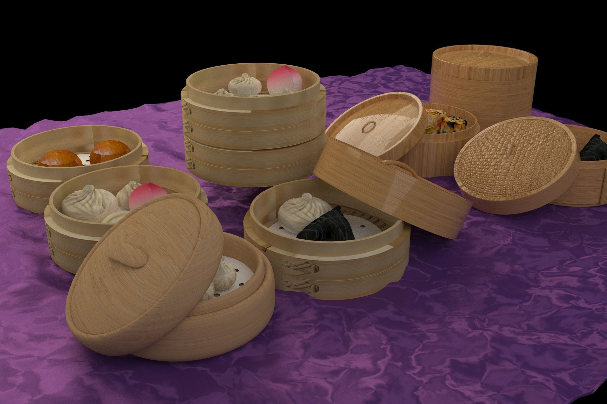 chinese dim-sum bamboo steamer  3D model_3
