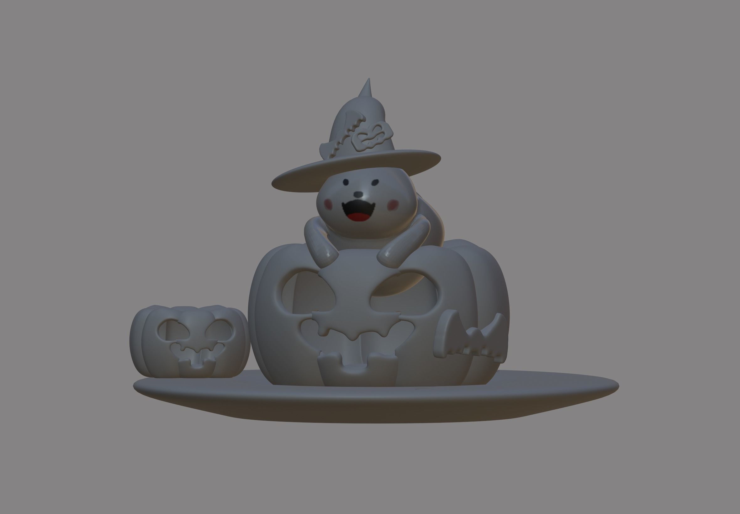 Little ghost with pumpkin on Halloween 3D model_3