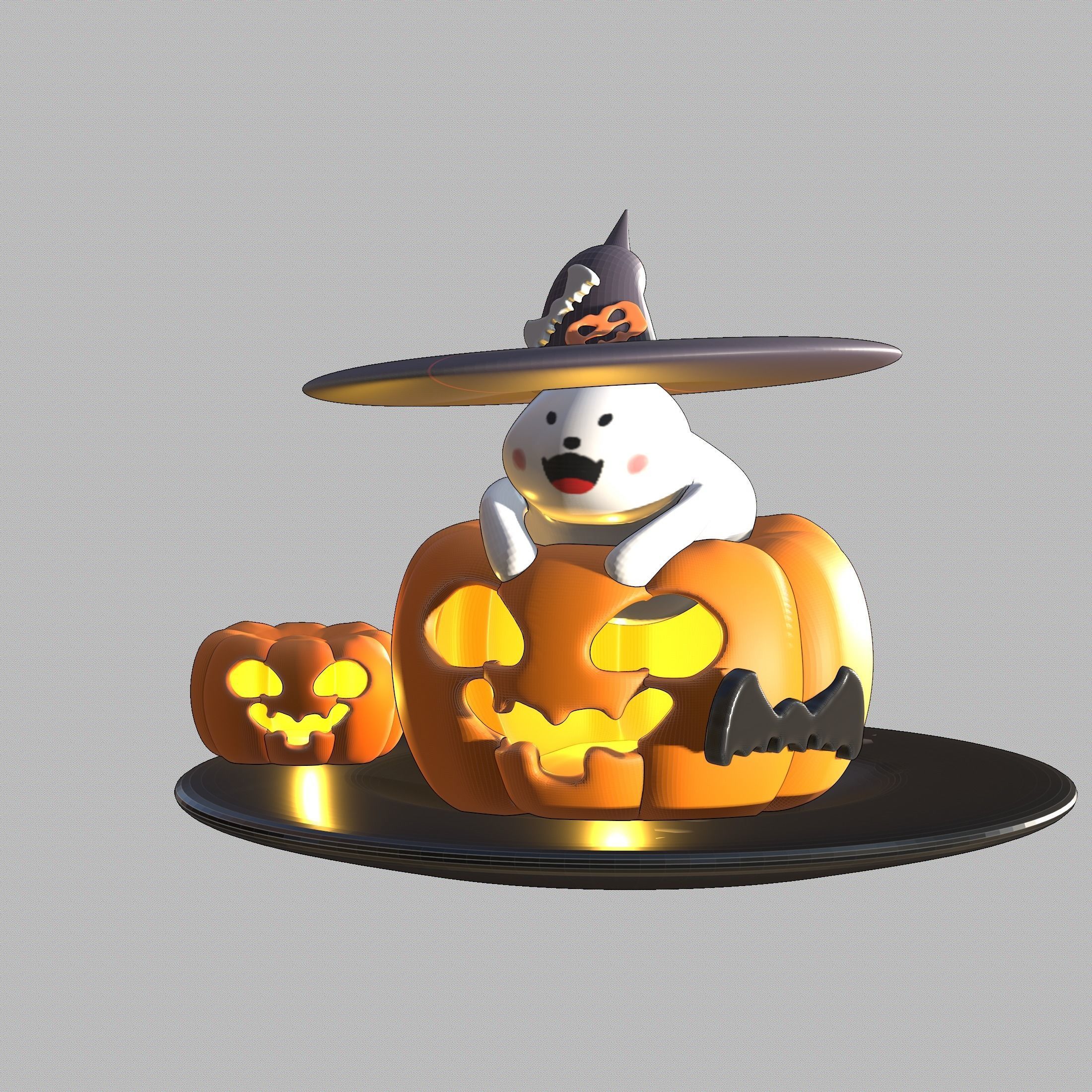 Little ghost with pumpkin on Halloween 3D model_1