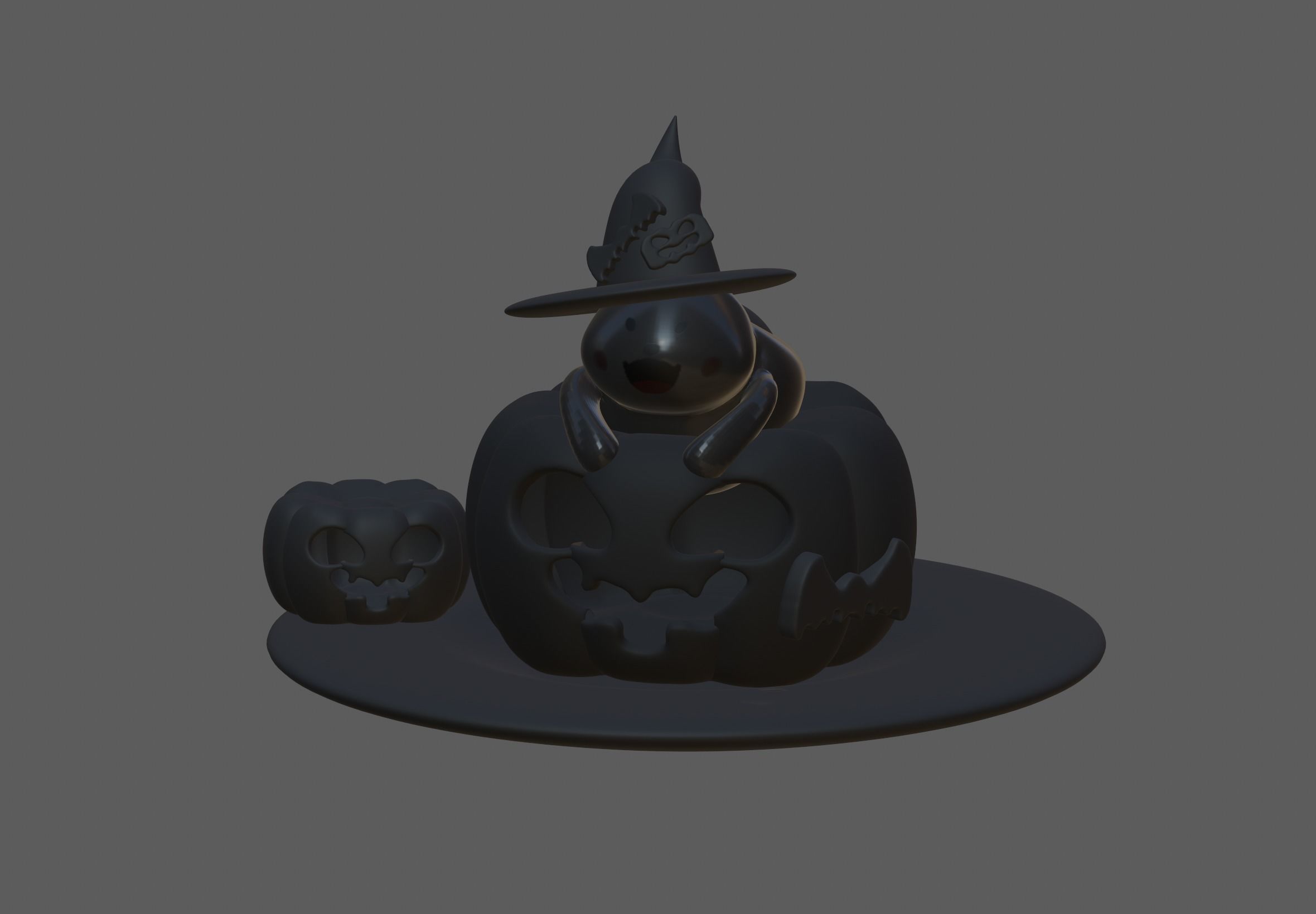 Little ghost with pumpkin on Halloween 3D model_2