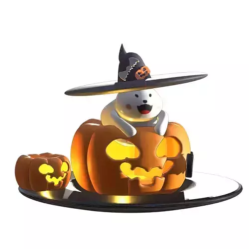 Little ghost with pumpkin on Halloween