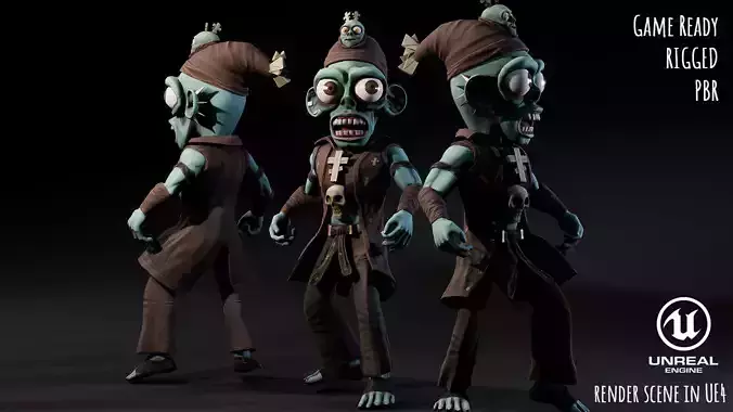Stylized male Zombie 3 Low-poly 3D model