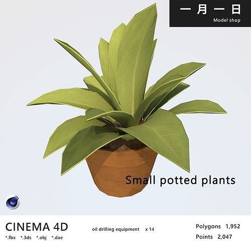Small potted plants Free low-poly 3D model