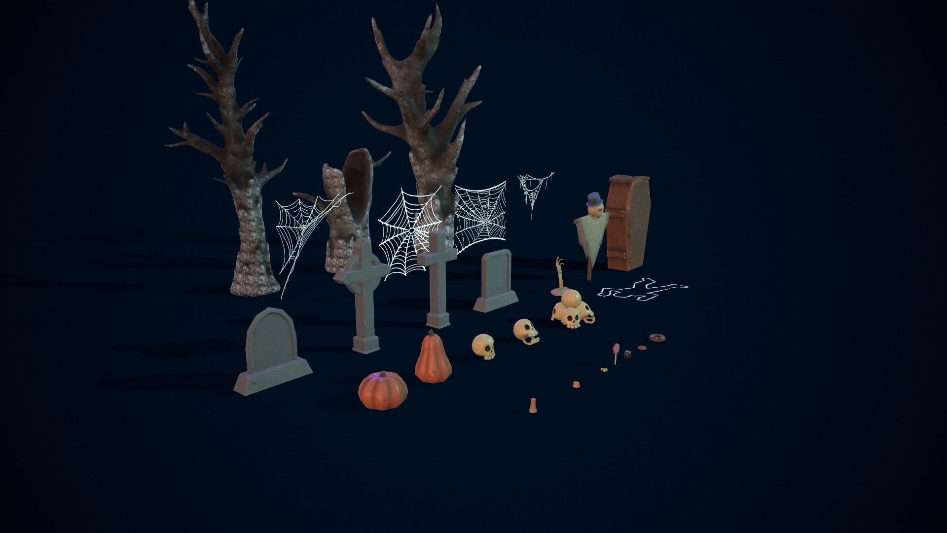 Spooky Pack v4  Game-ready Halloween Assets Low-poly 3D model_10