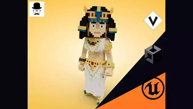 Voxel Cleopatra Avatar - 3D Character Low Poly Model