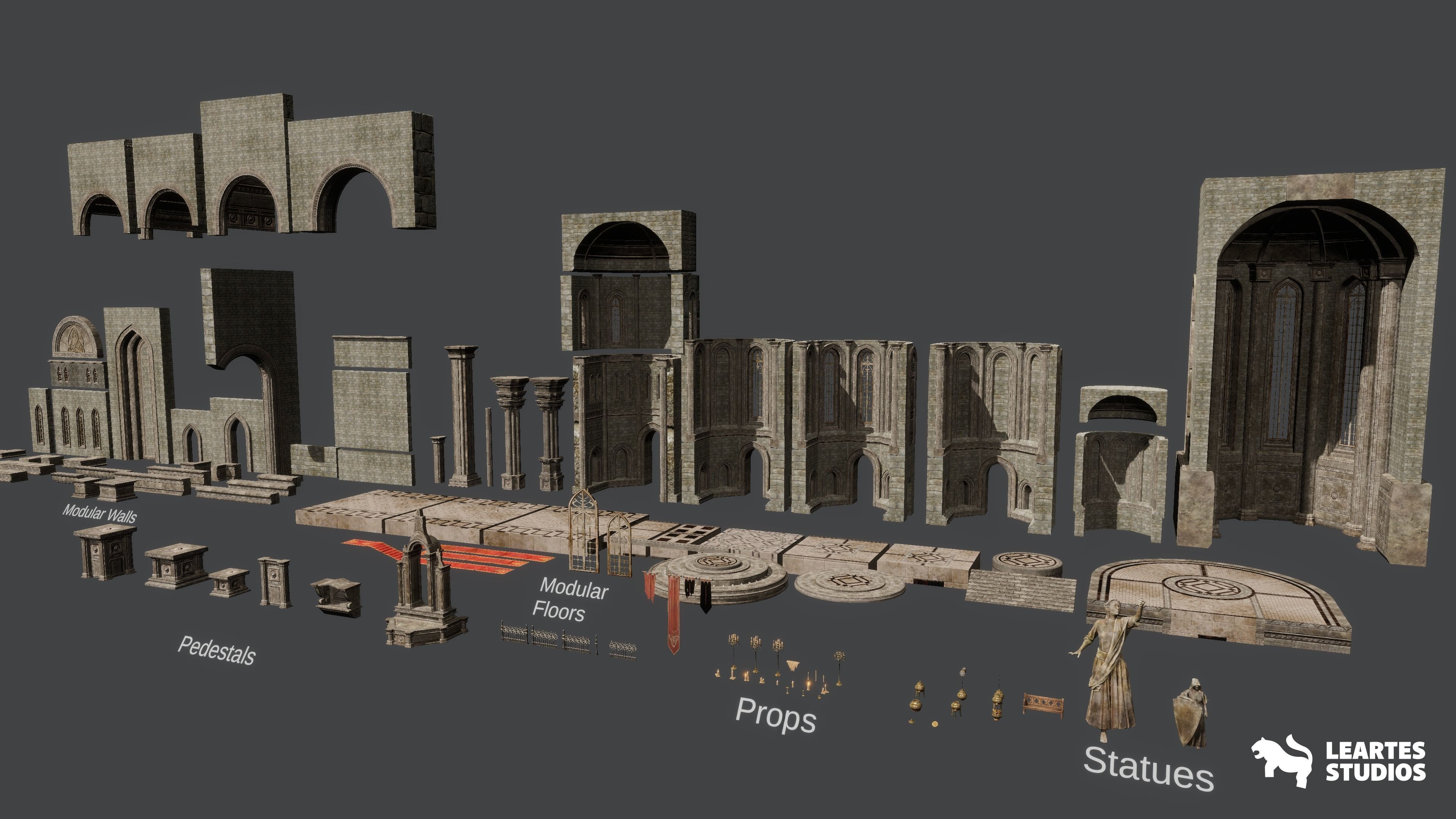 Ancient Cathedral Environment Low-poly 3D model_15