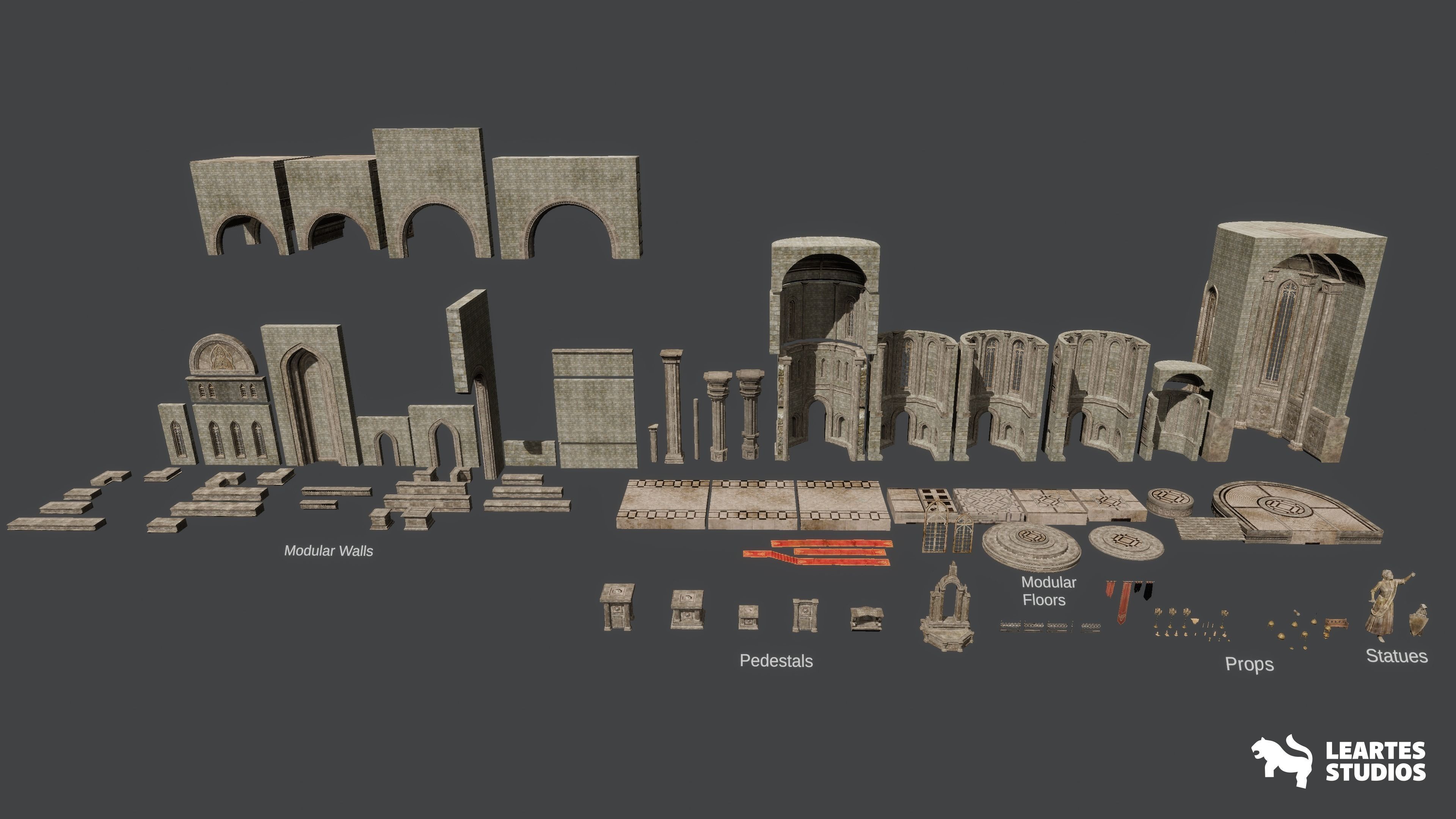 Ancient Cathedral Environment Low-poly 3D model_16