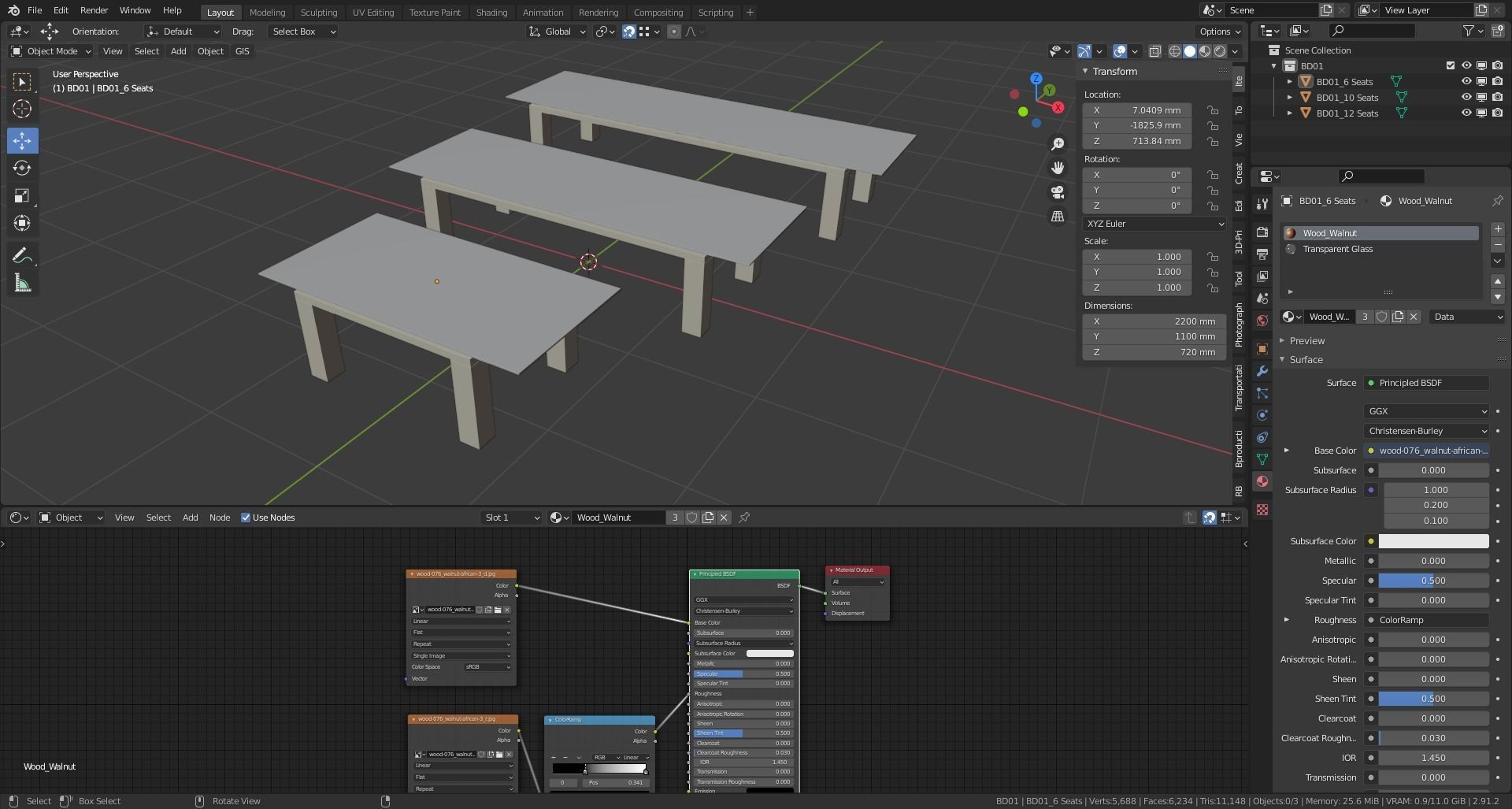Dinning Table BD01  Low-poly 3D model_3