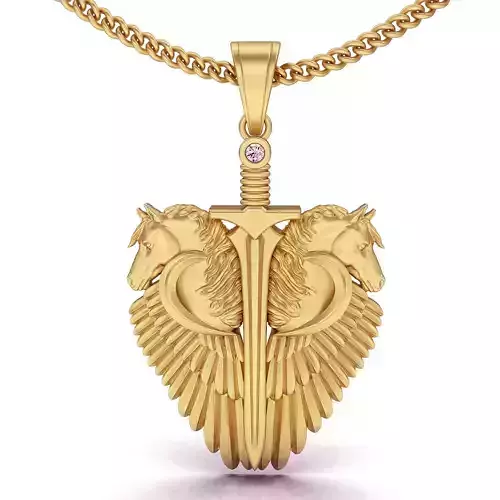 Horse sword pendant silver gold printable jewelry 3D model