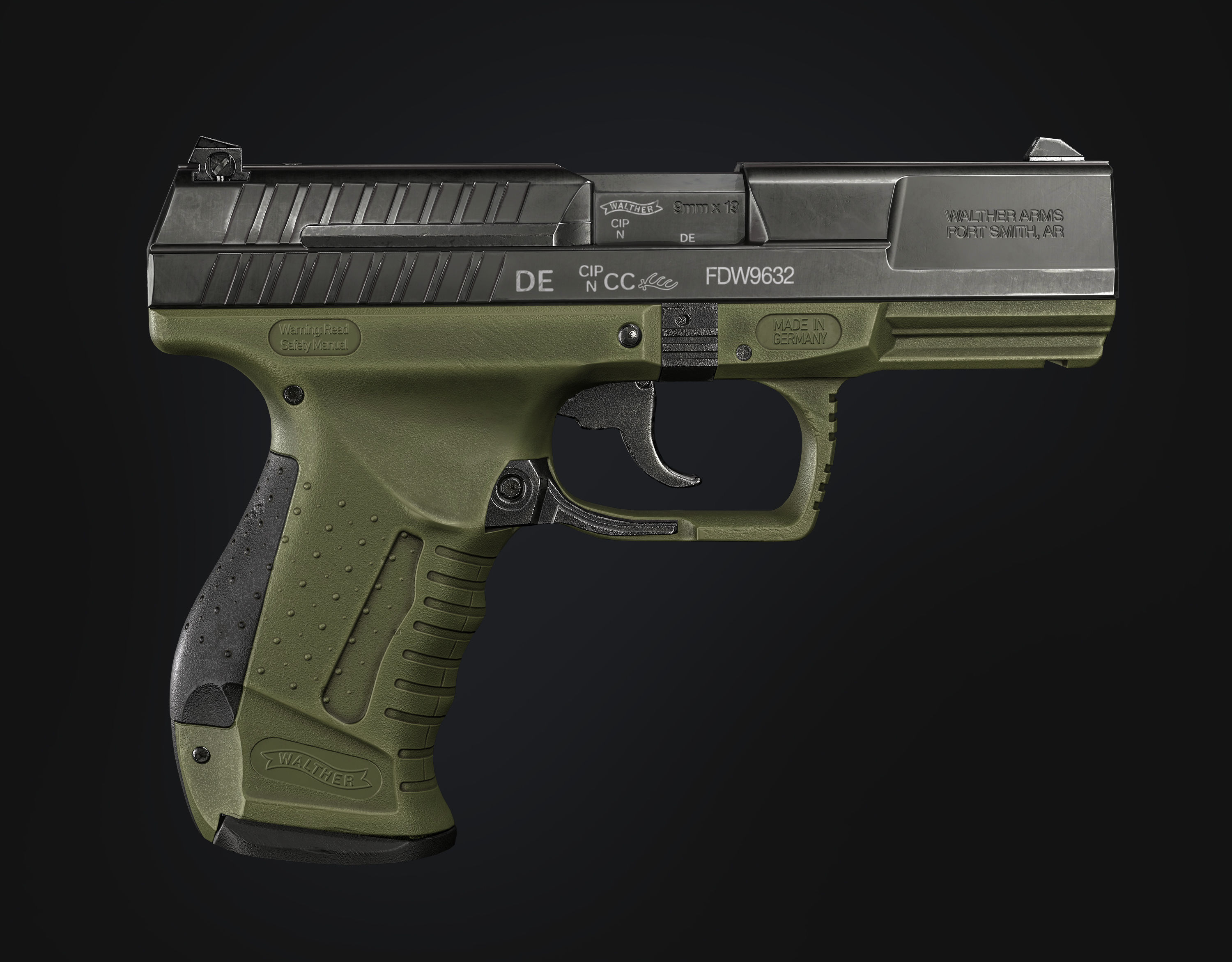 Game Ready Walther P99 handgun Low-poly 3D model_11