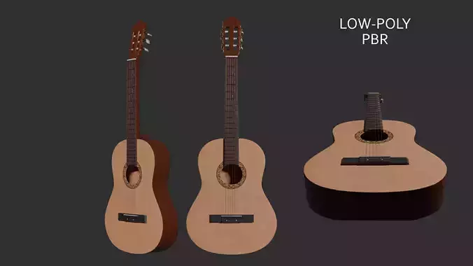 Acoustic guitar Low-poly PBR 3D model