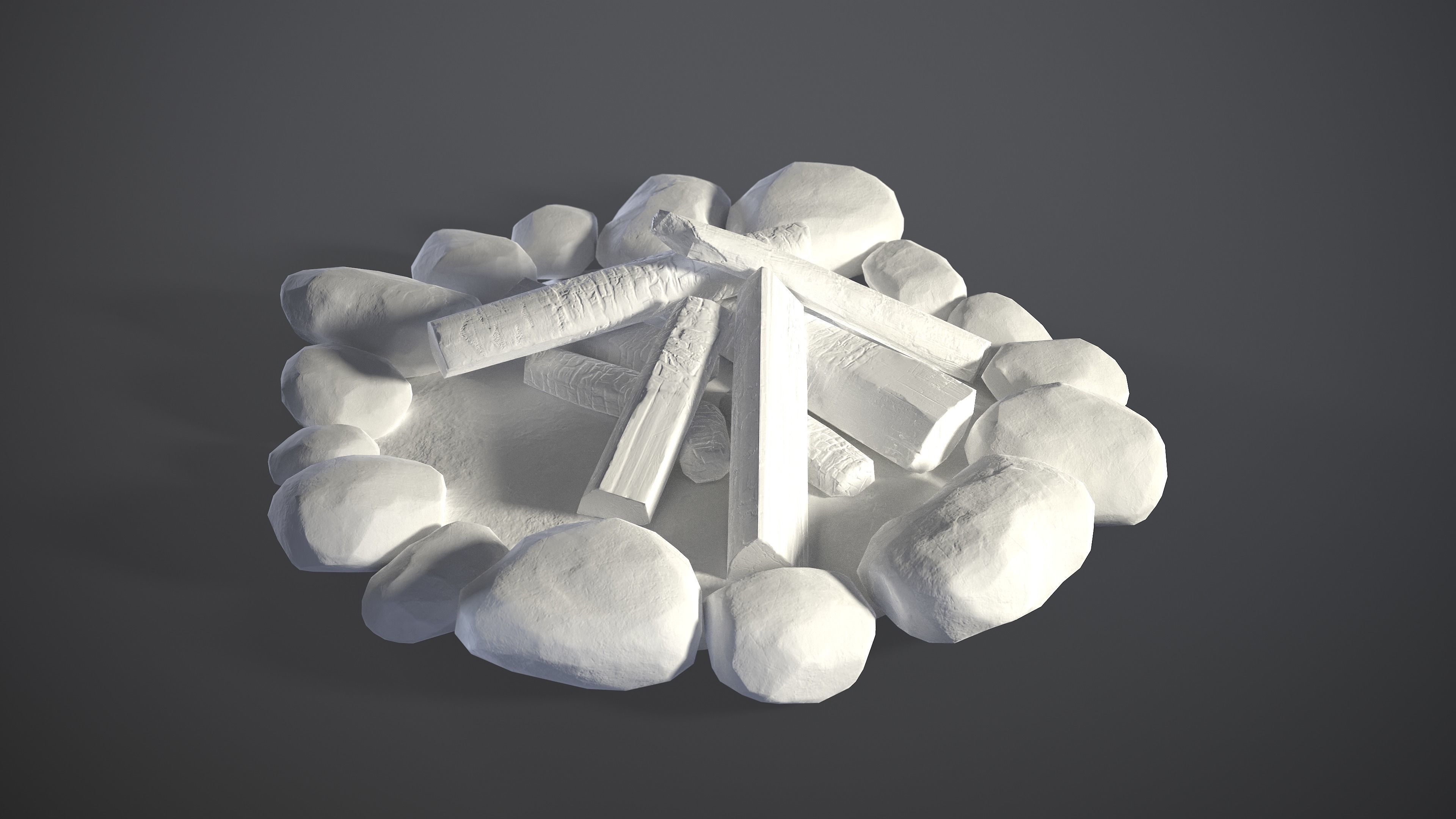 Bonfire with logs and rocks Low-poly 3D model_3