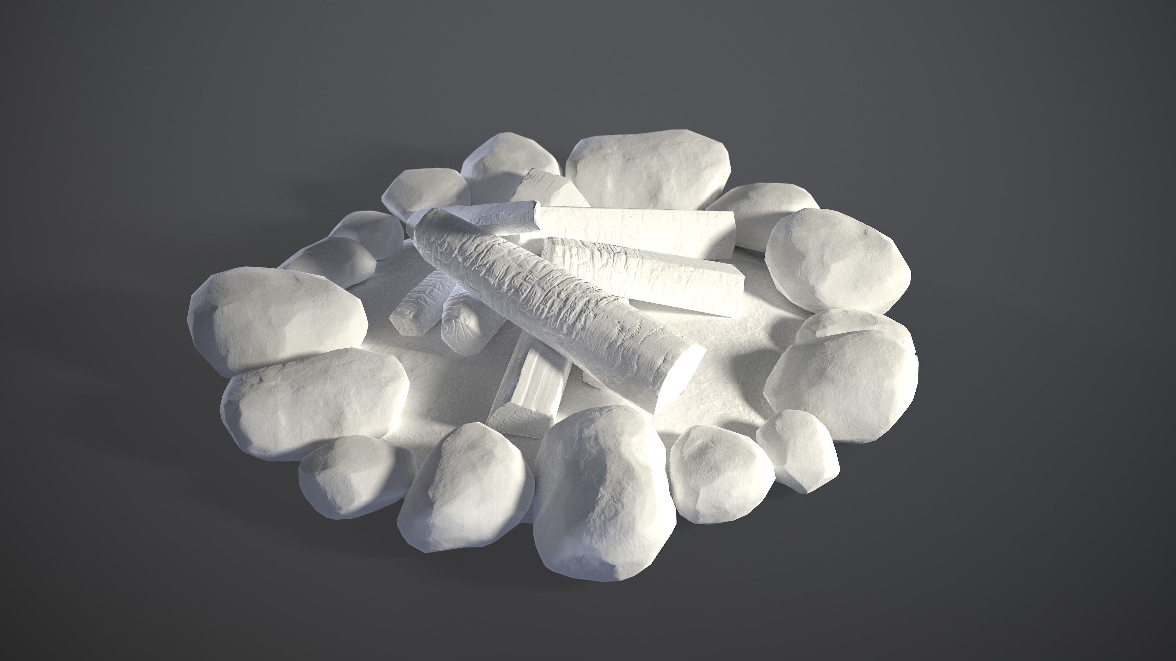 Bonfire with logs and rocks Low-poly 3D model_4