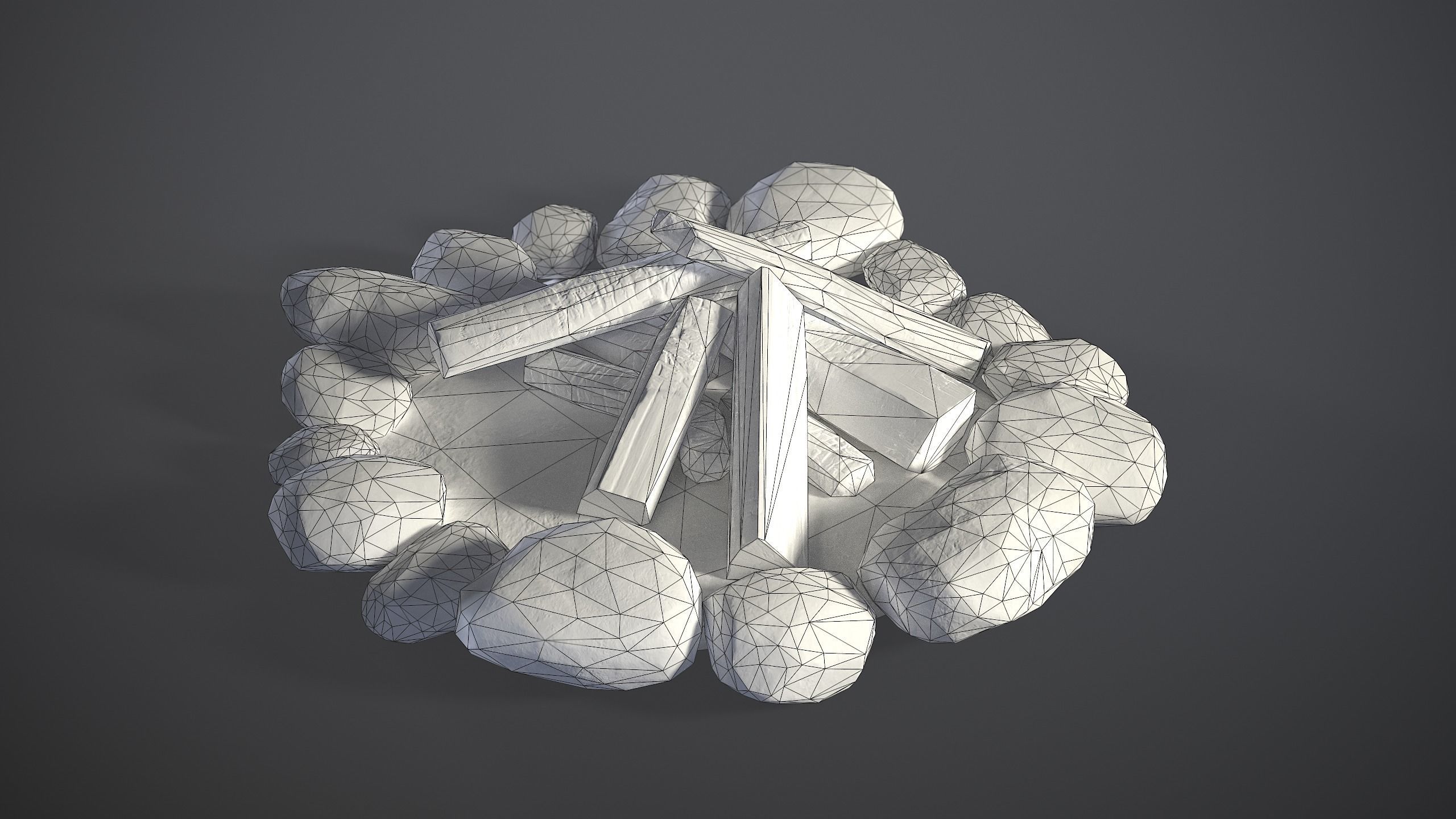 Bonfire with logs and rocks Low-poly 3D model_6