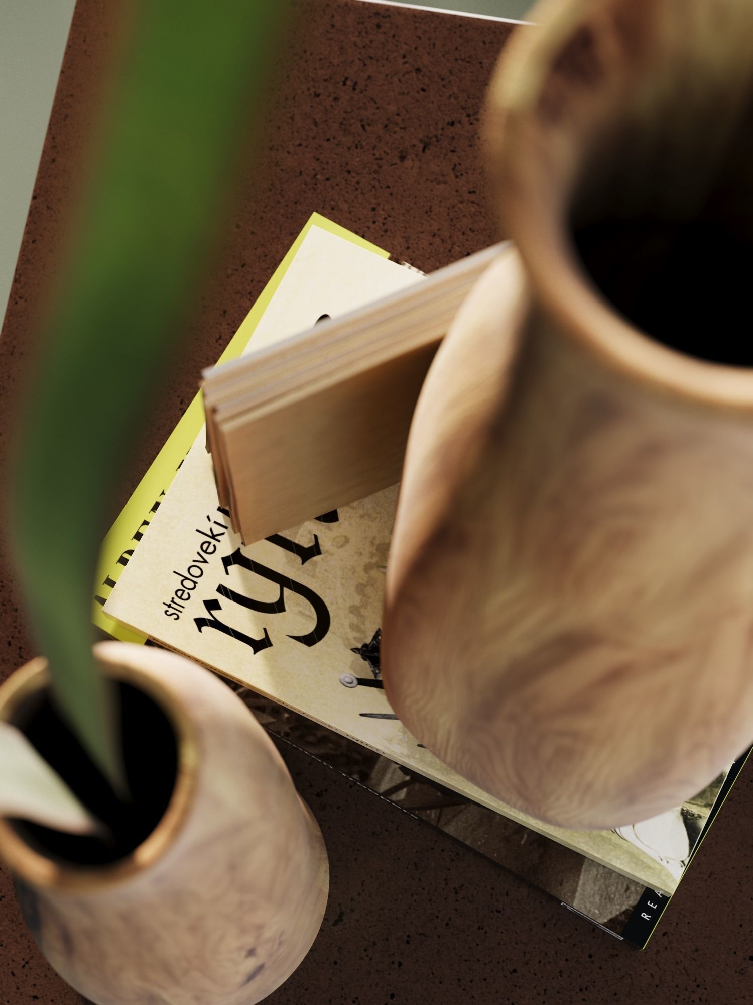 Wooden Vases Composition 3D model_2