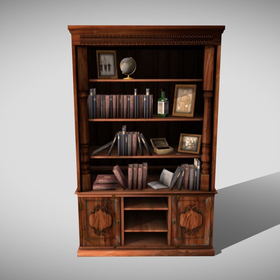 Bookshelf Free low-poly 3D model_1
