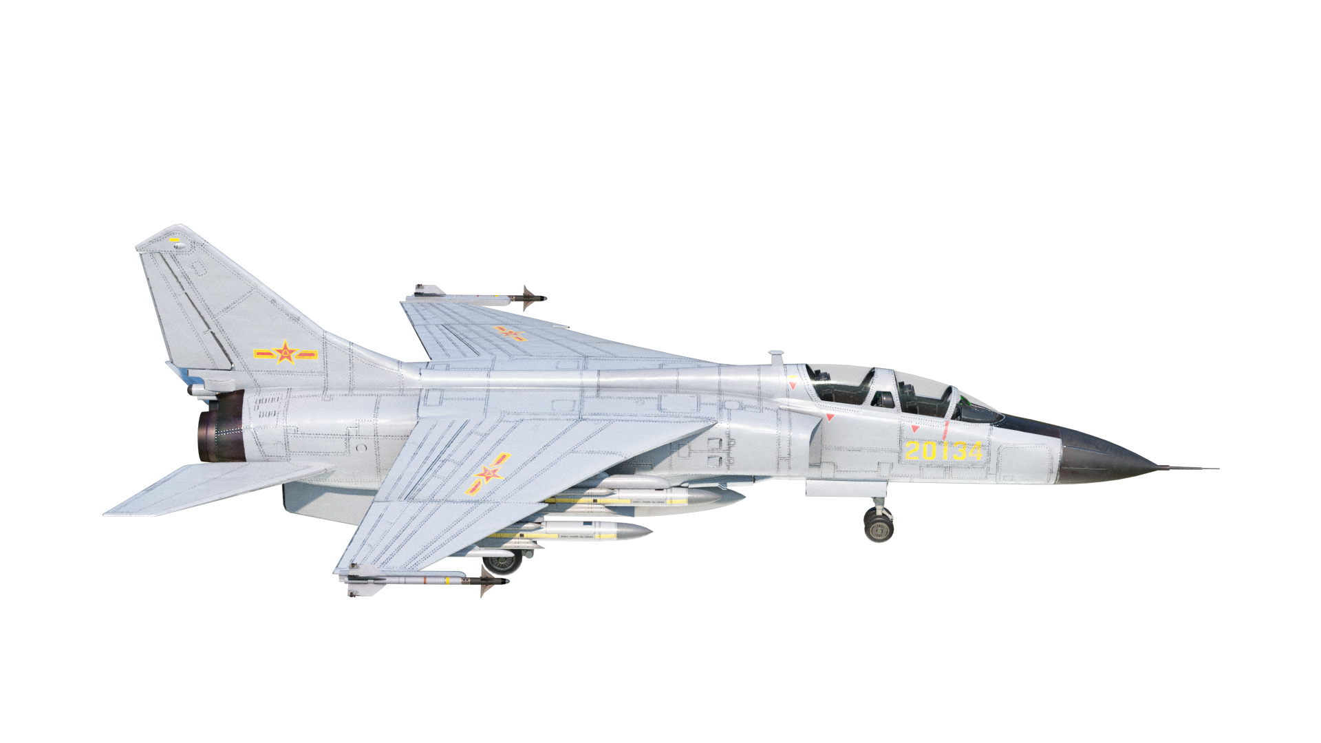 PBR Xian JH-7A flounder Fighter Bomber PLA FBC-1 Fighter jet Low-poly 3D model_2