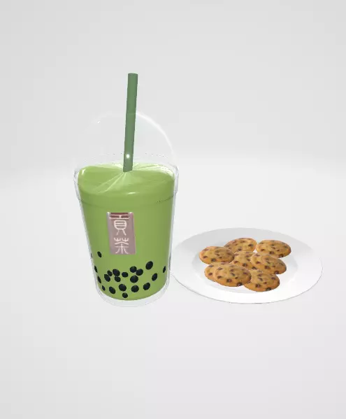 bubble tea and cookiesbubble Free 3D model_0