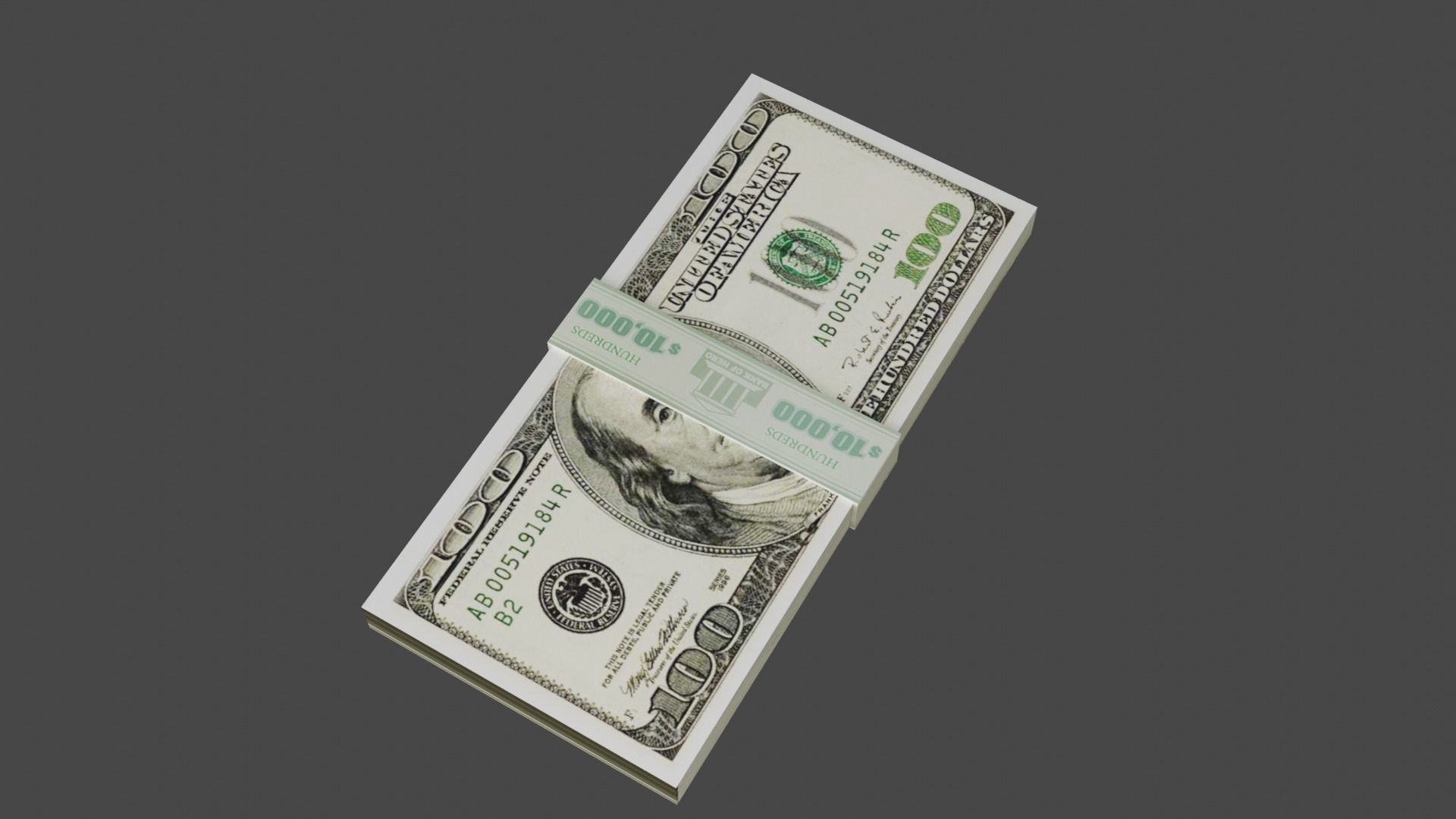 100 Dollar Currency Low-poly 3D model_2