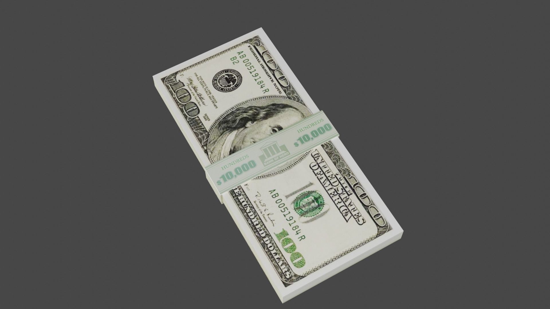 100 Dollar Currency Low-poly 3D model_12