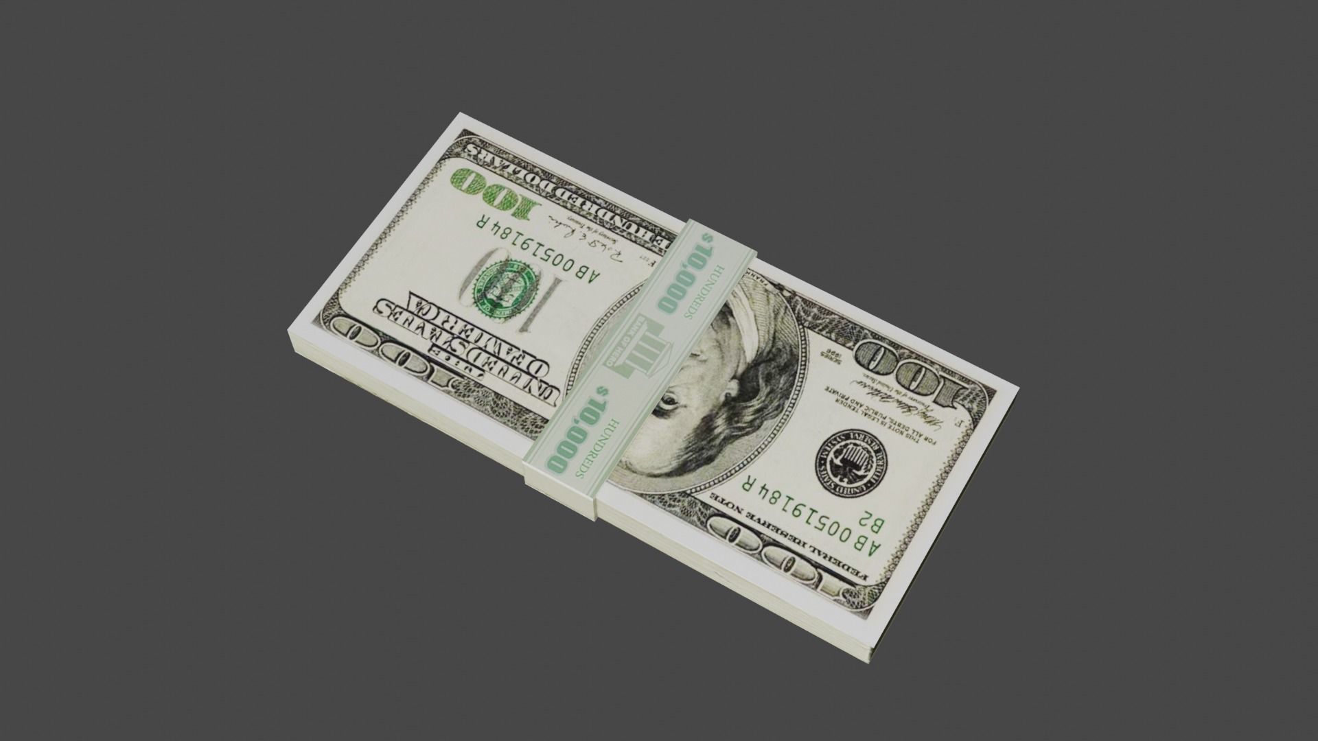100 Dollar Currency Low-poly 3D model_10