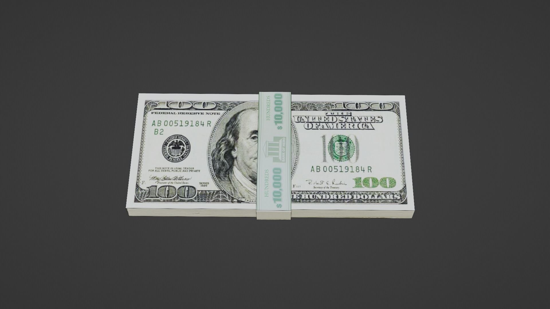 100 Dollar Currency Low-poly 3D model_15