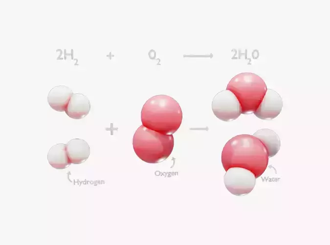 Reaction of Hydrogen and Oxygen to Water Low-poly 3D model