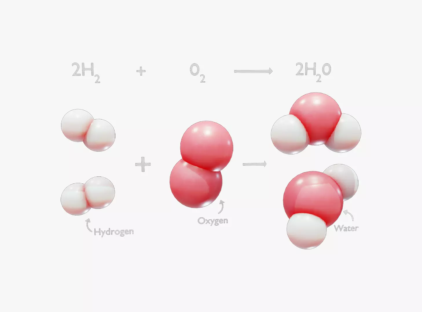 Reaction of Hydrogen and Oxygen to Water Low-poly 3D model_0