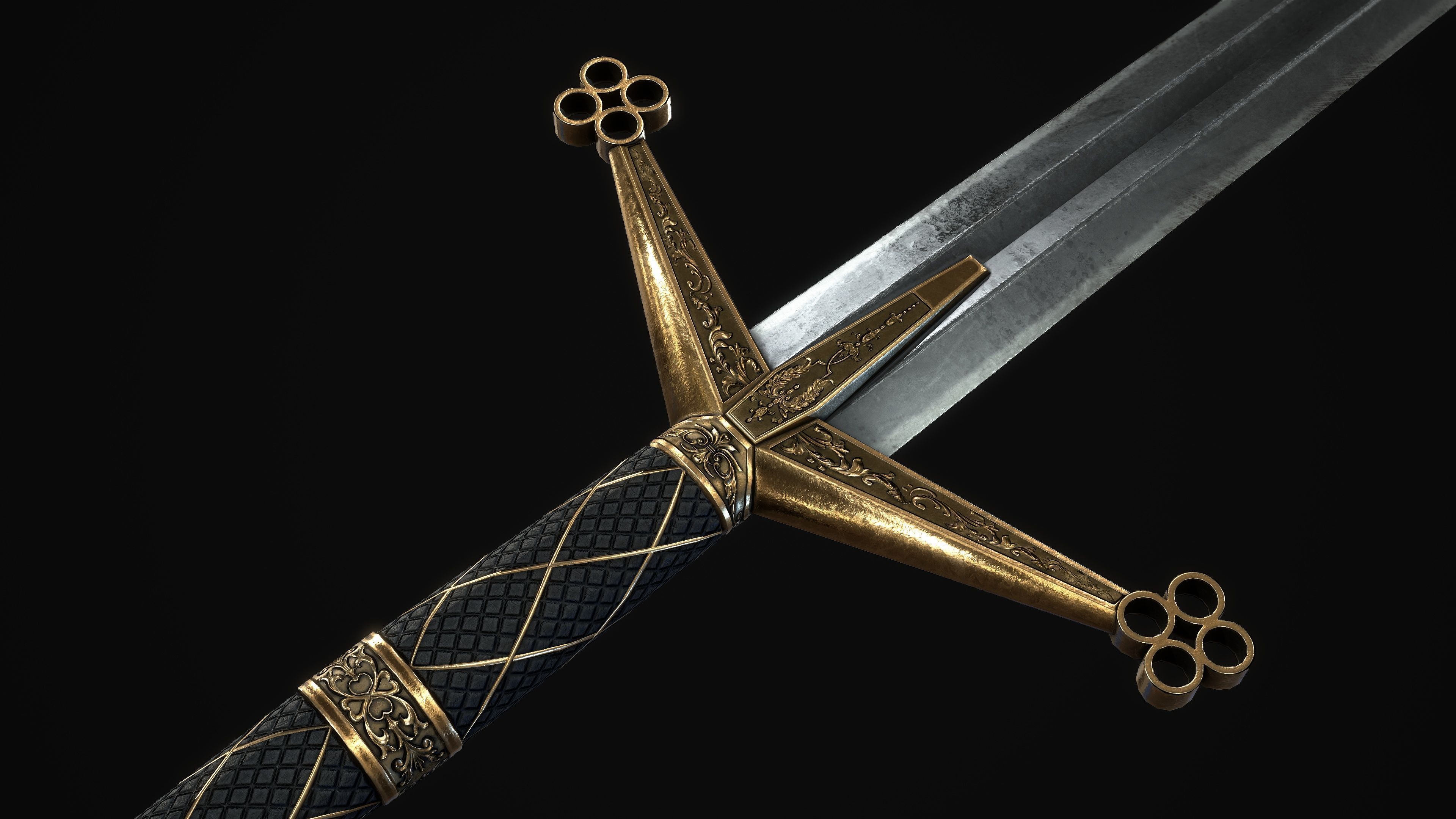 Ceremonial Claymore - 2 handed sword - realistic - game ready Low-poly 3D model_3