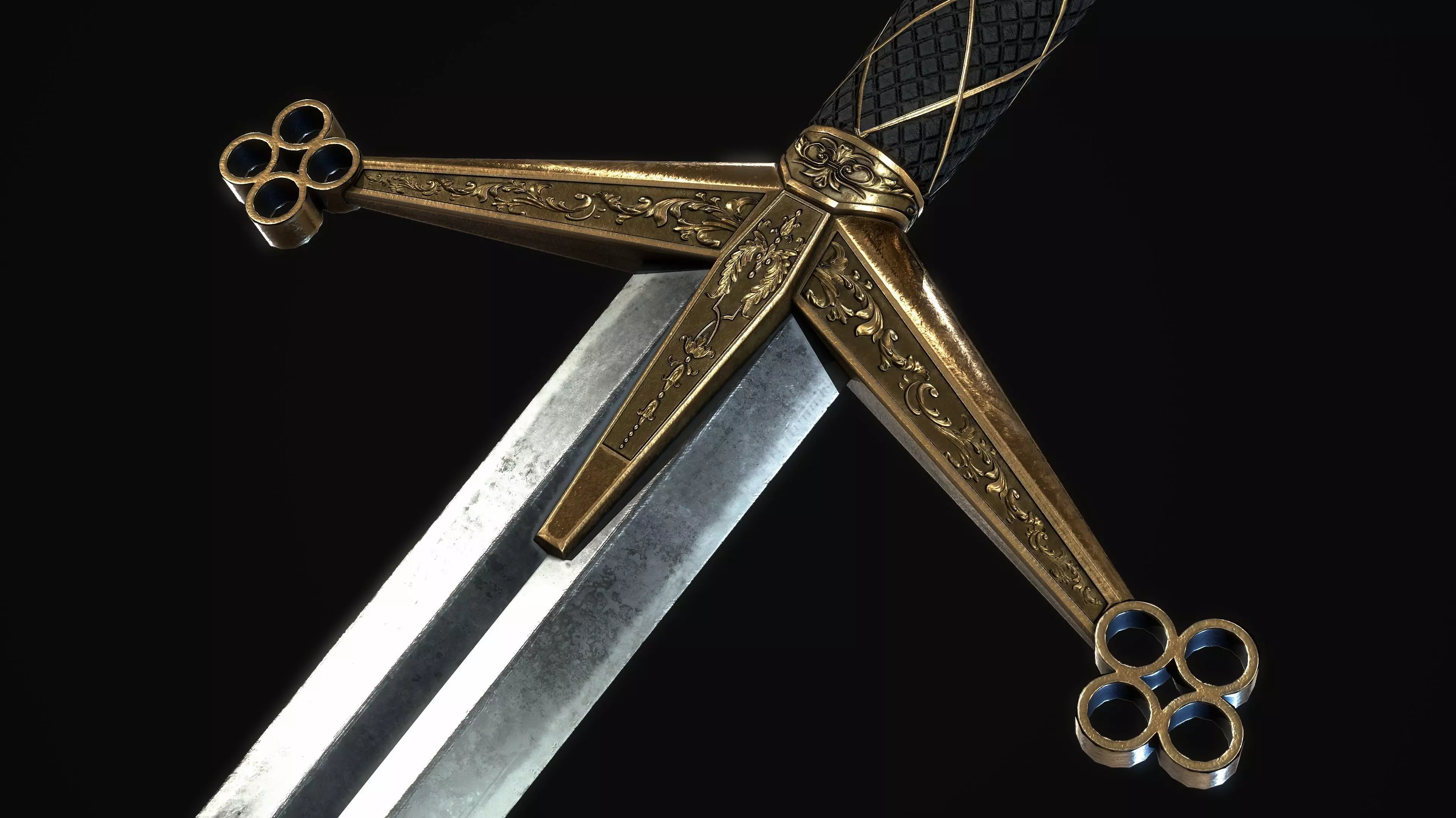 Ceremonial Claymore - 2 handed sword - realistic - game ready Low-poly 3D model_0