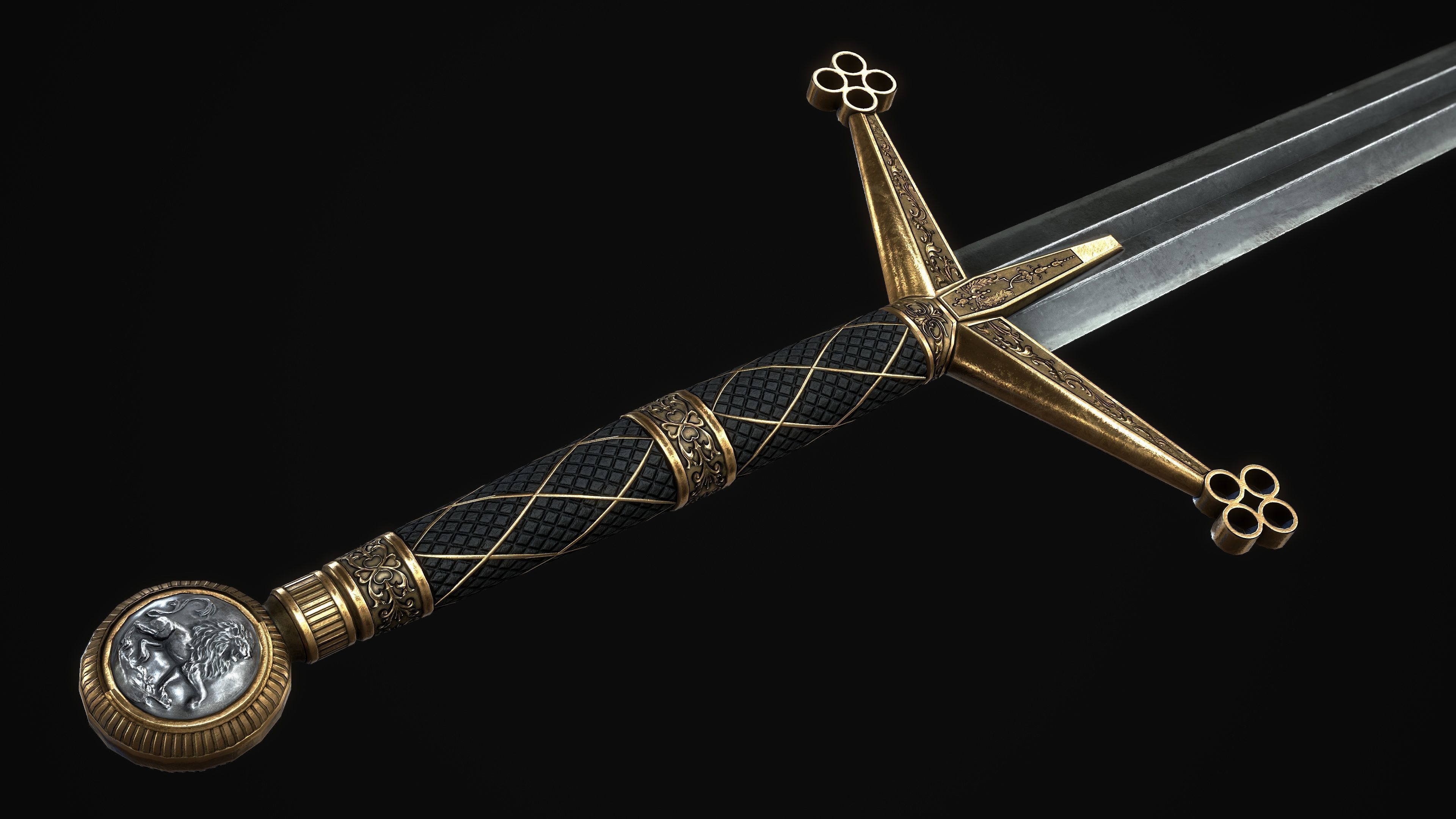 Ceremonial Claymore - 2 handed sword - realistic - game ready Low-poly 3D model_4