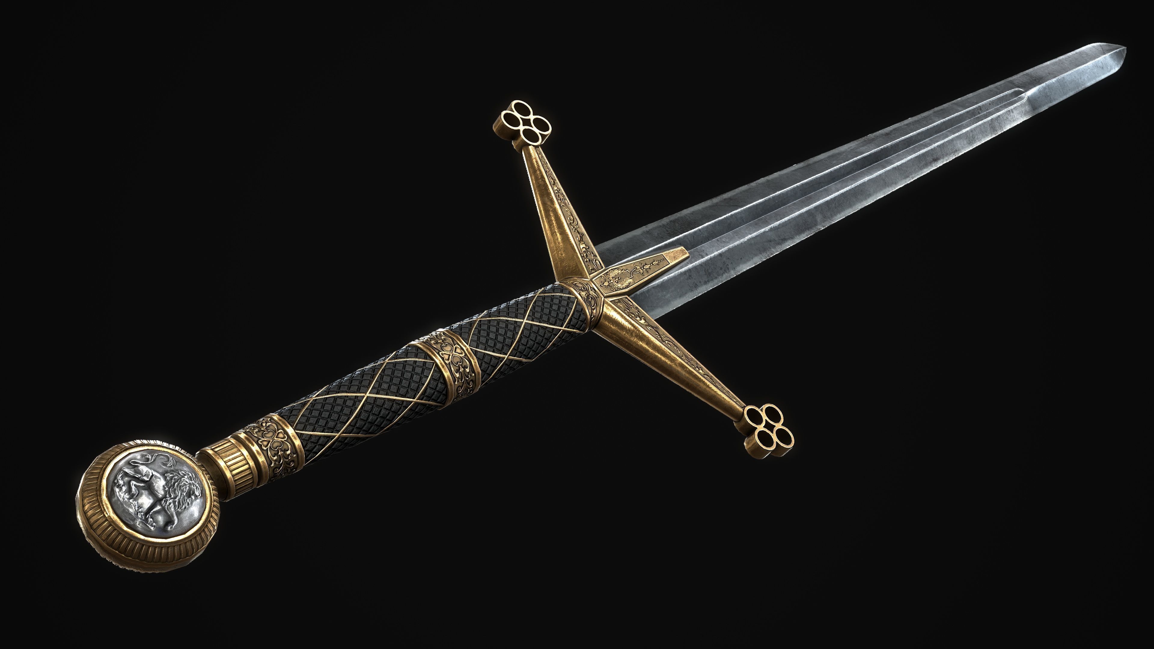 Ceremonial Claymore - 2 handed sword - realistic - game ready Low-poly 3D model_2