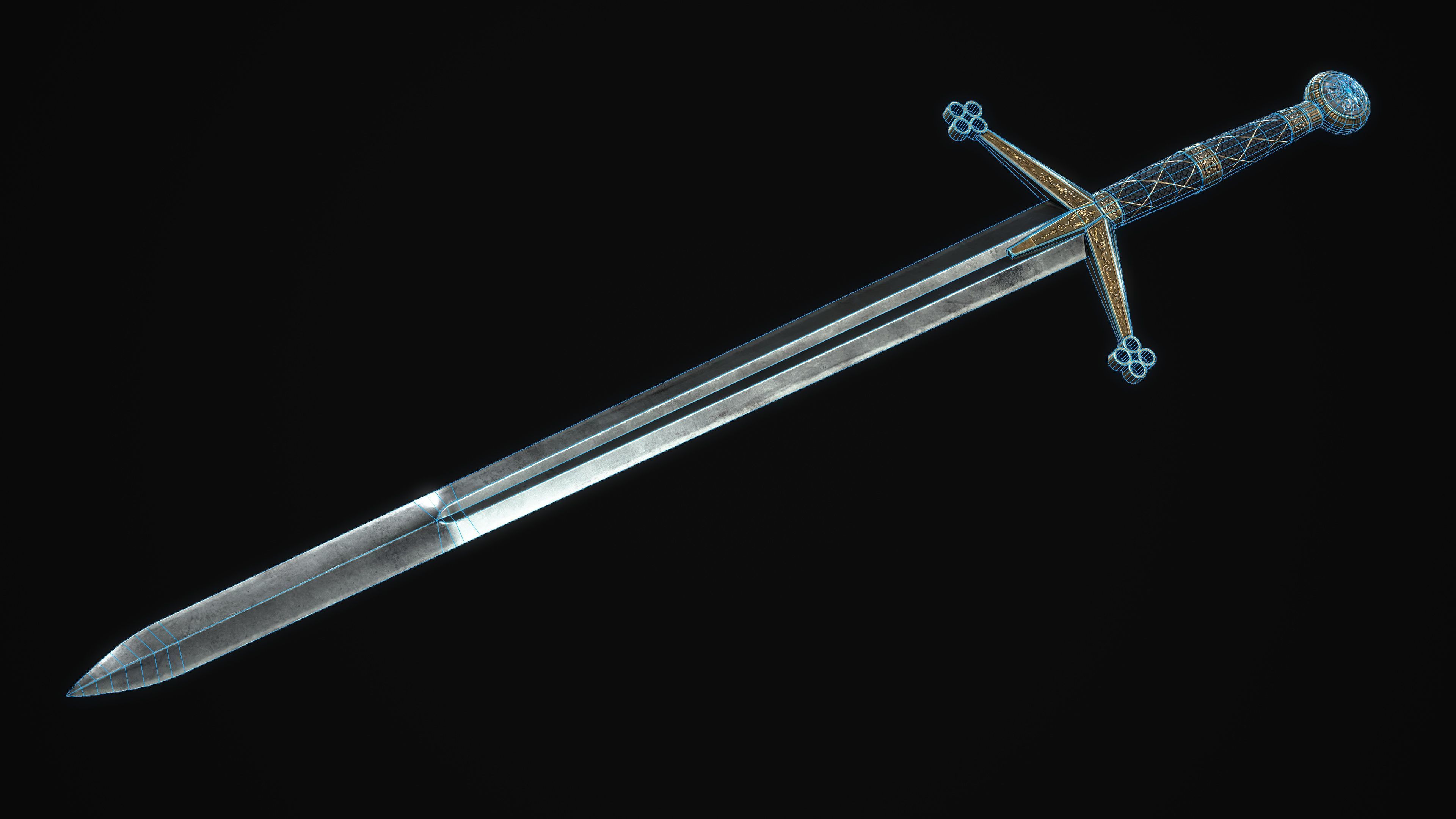 Ceremonial Claymore - 2 handed sword - realistic - game ready Low-poly 3D model_5
