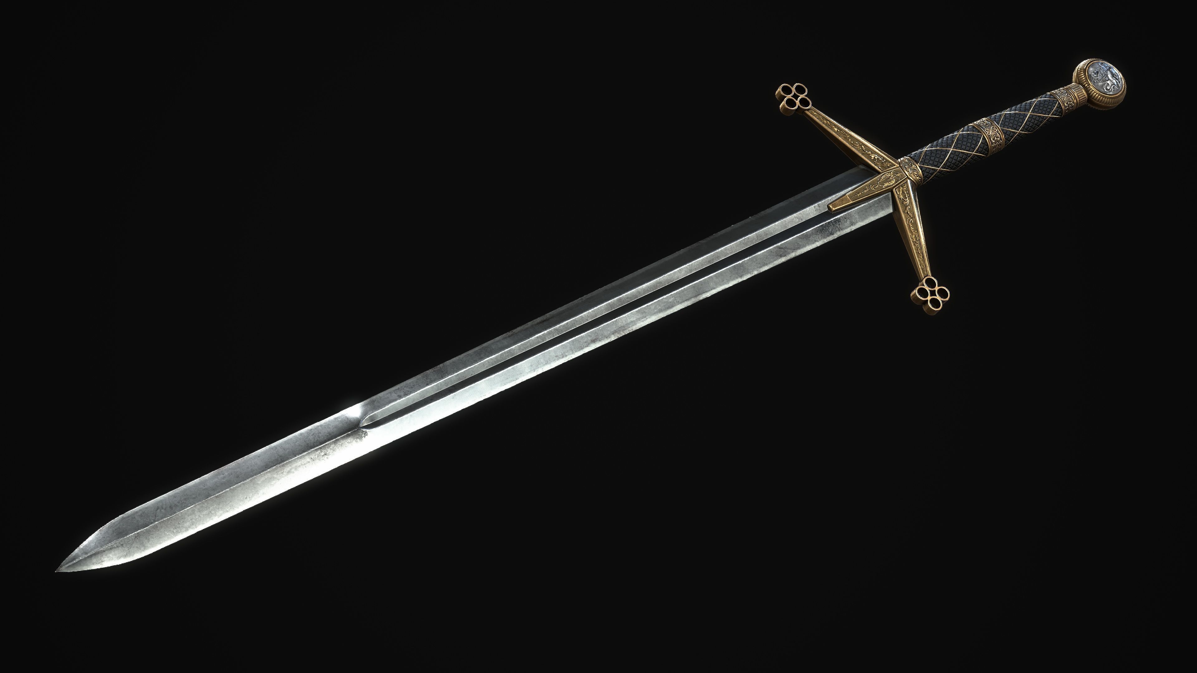 Ceremonial Claymore - 2 handed sword - realistic - game ready Low-poly 3D model_1
