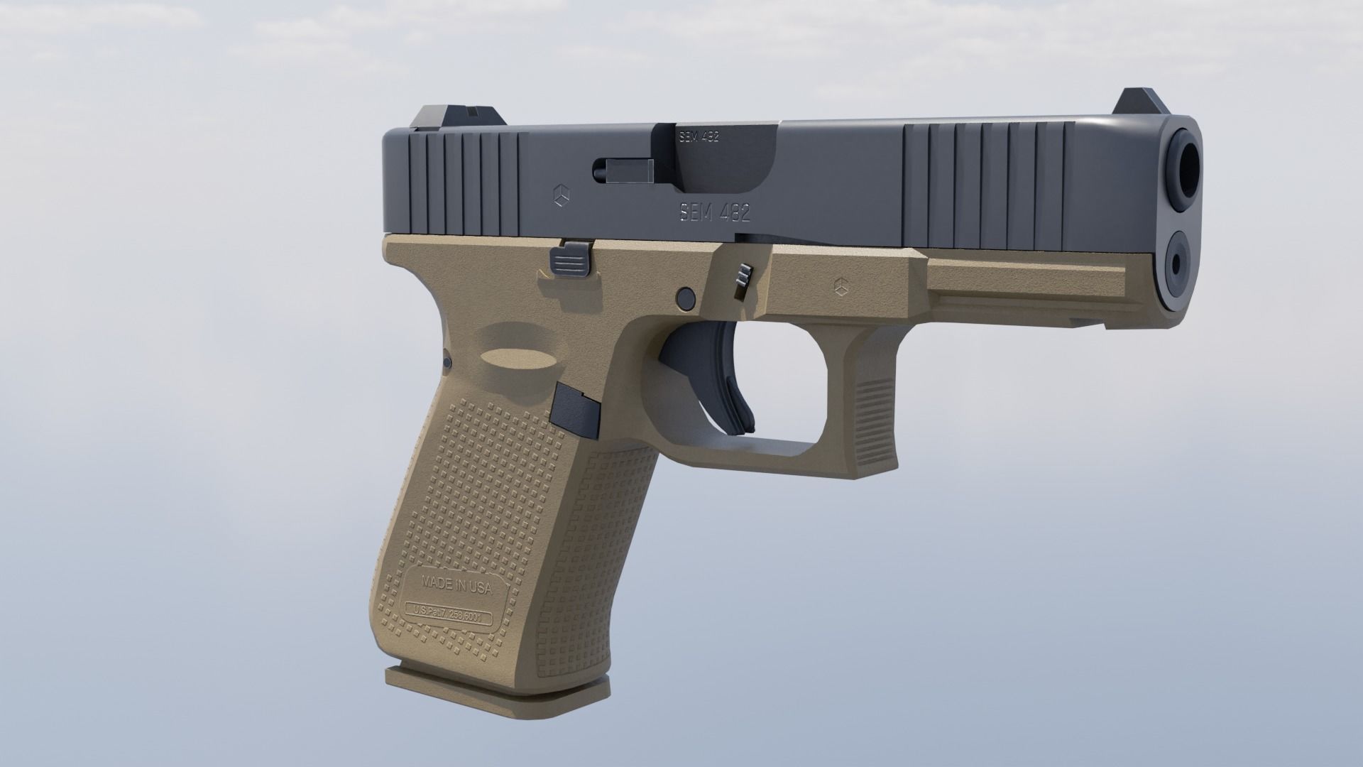 Glock 19 Gen5 Coyote Army Low-poly 3D model_2