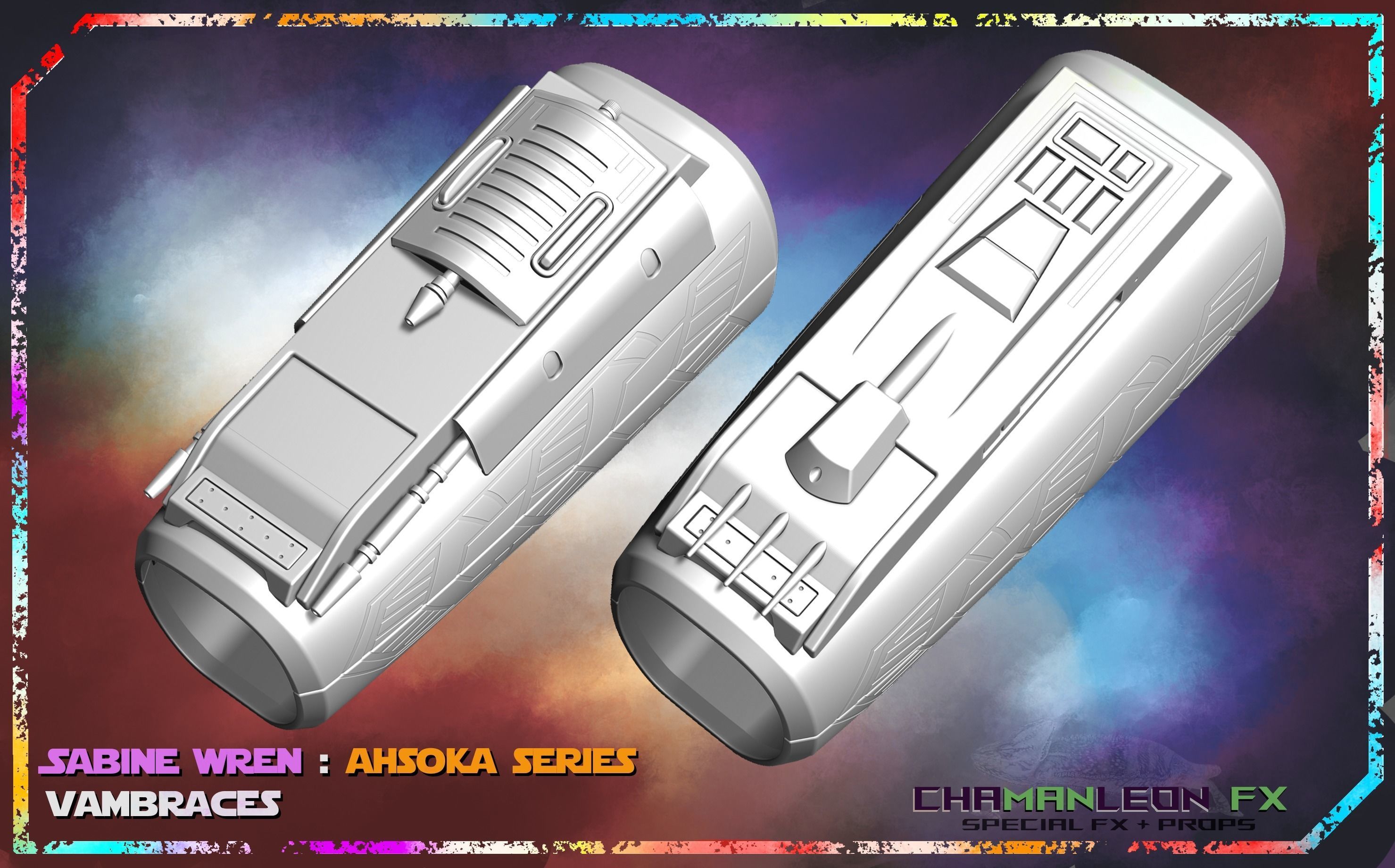 Sabine Wren Live Action Ahsoka Series Vambrace Armor Cosplay 3D print model_9