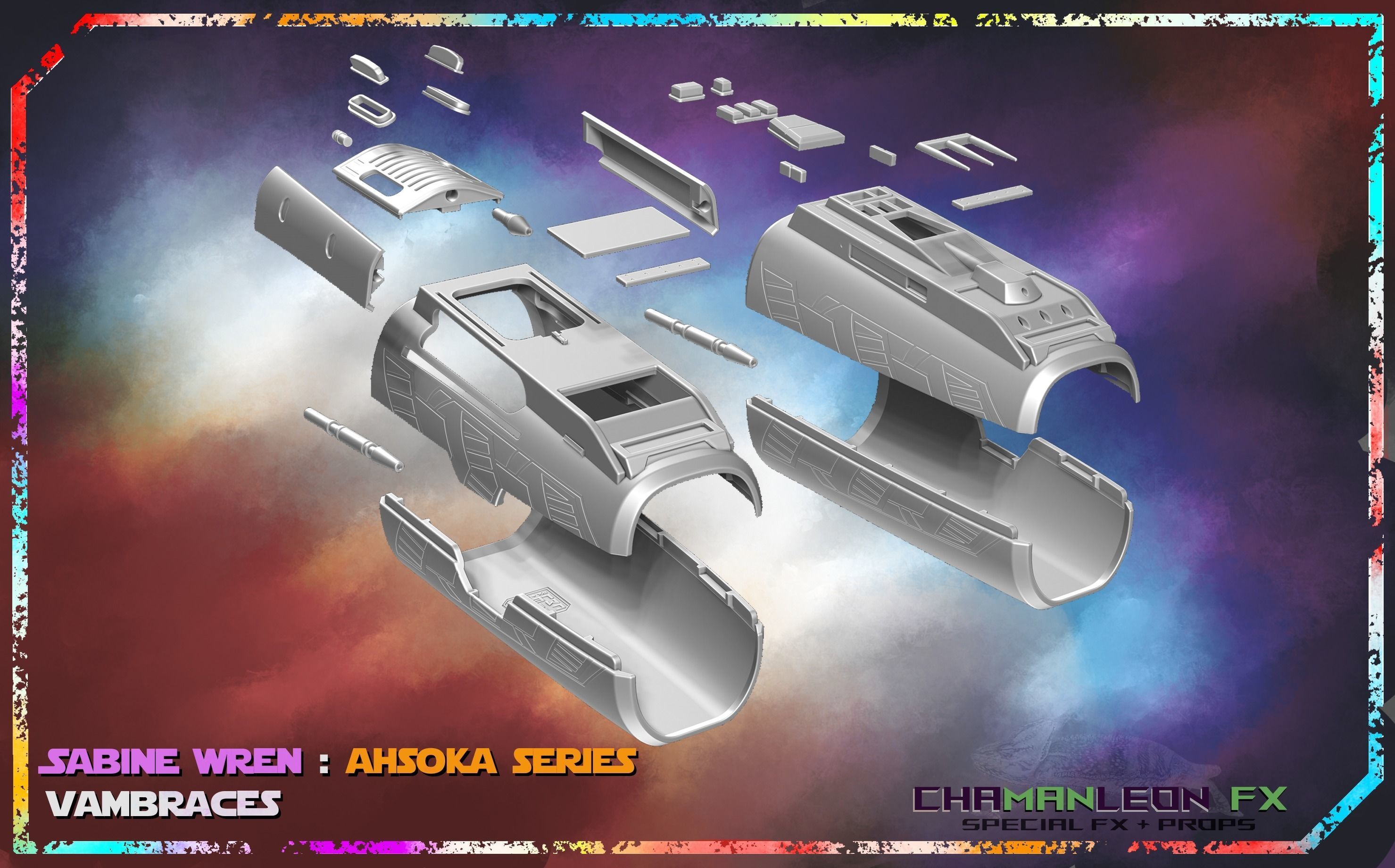 Sabine Wren Live Action Ahsoka Series Vambrace Armor Cosplay 3D print model_6