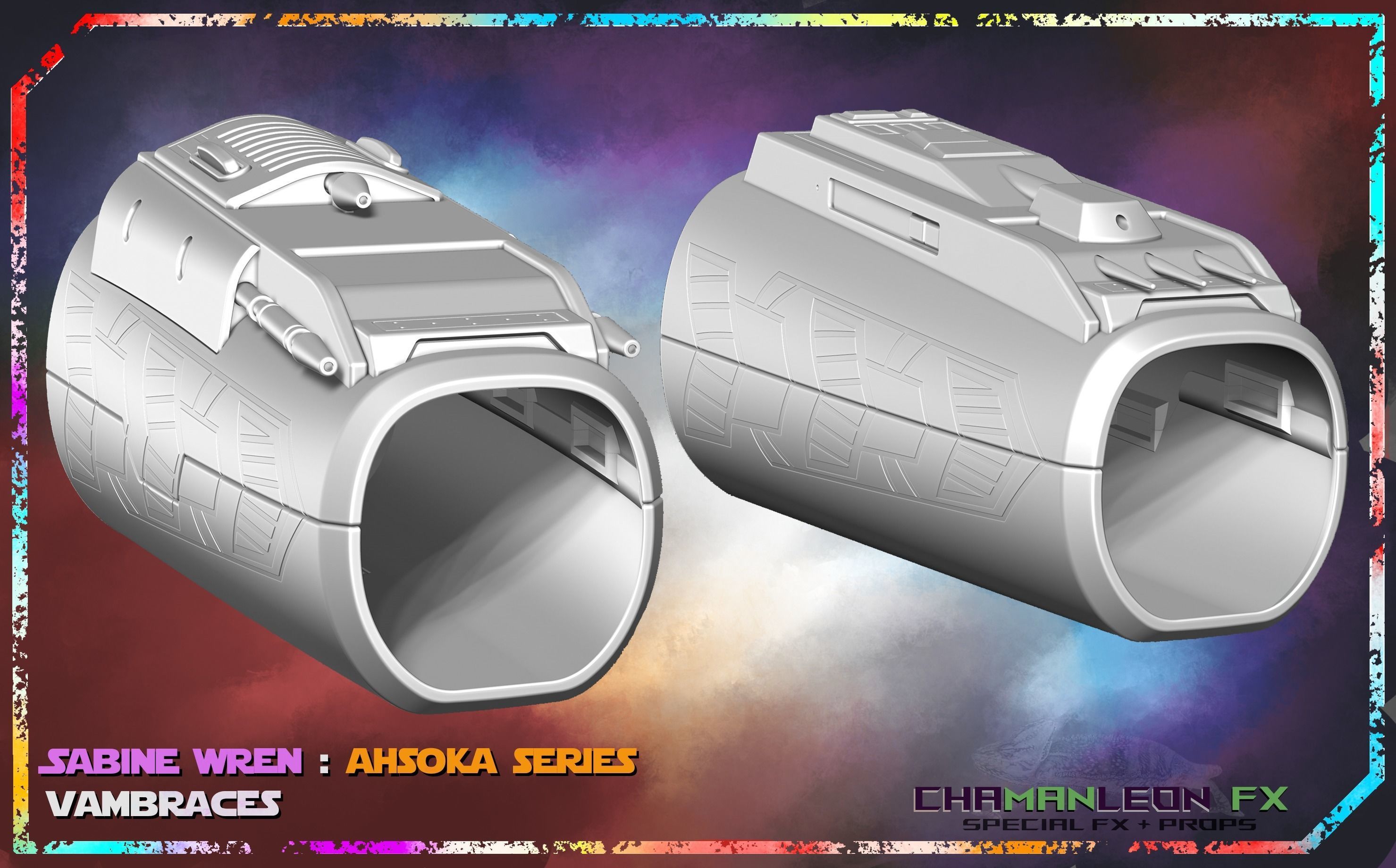 Sabine Wren Live Action Ahsoka Series Vambrace Armor Cosplay 3D print model_10