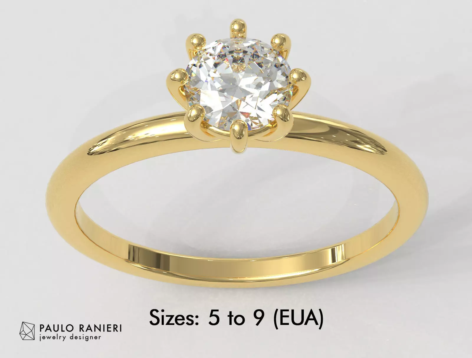 6mm Engagement Ring 8 prongs 3D print model