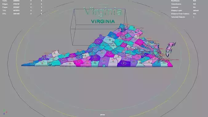 Virginia  United States USA map region geography political 3D model