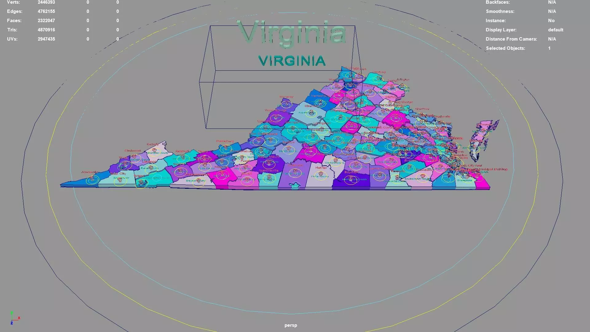 Virginia United States USA map region geography political 3D model