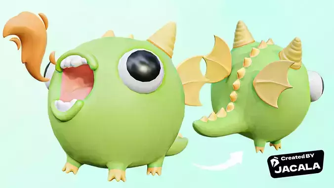 Cartoon Dragon Rig 3D model Low-poly 3D model
