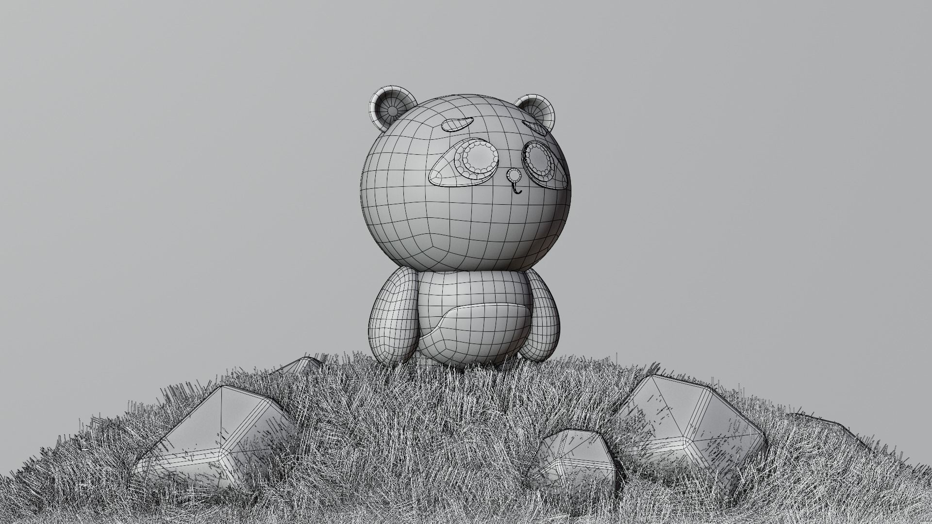 Stylized Panda Character on Grassy Hill - 3D Model 3D model_11